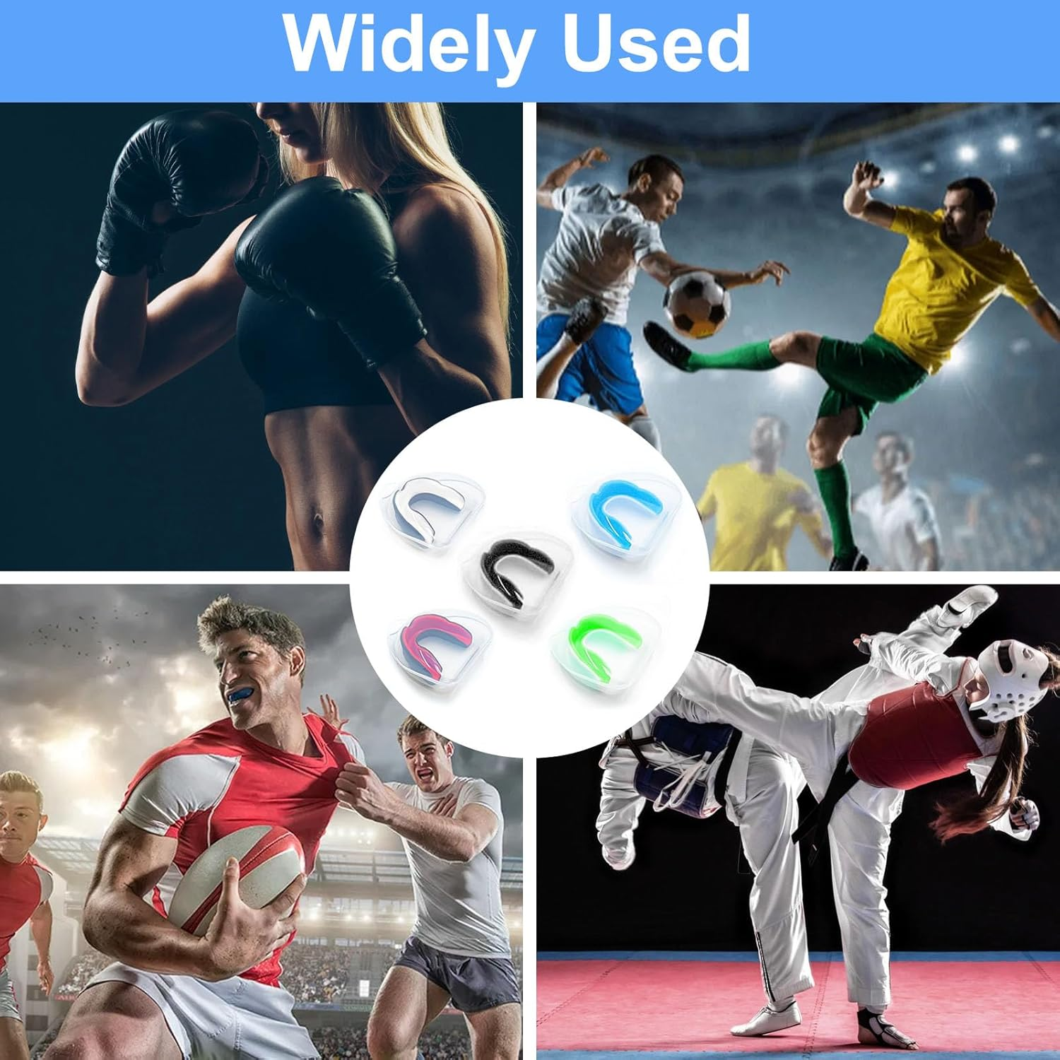 5 Pack Youth Mouth Guards for Sports &ndash; Kids & Teens Athletic Dental Protectors for Football, Basketball, Lacrosse, Taekwondo, Boxing, MMA, Rugby, Karate, Wrestling &ndash; Includes Storage Case