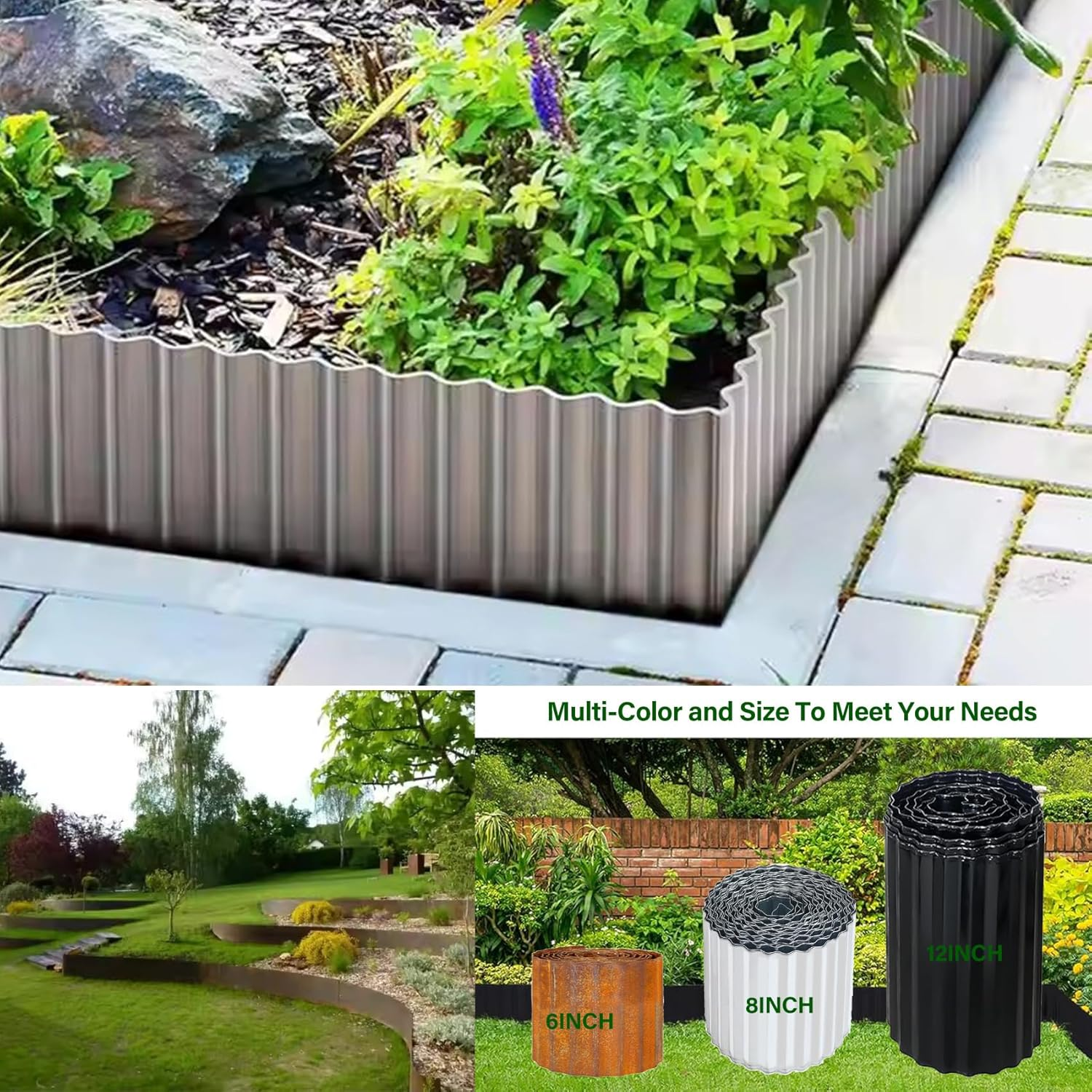 AUTENS 20Ft Corrugated Metal Garden Edging, Metal Landscape Edging for Lawn, Flower Bed, Garden Fence, Paver Edging, Flower Bed Border Flexible Curred or Cut as Needed (Black, 20Ft*8Inch) image number 3