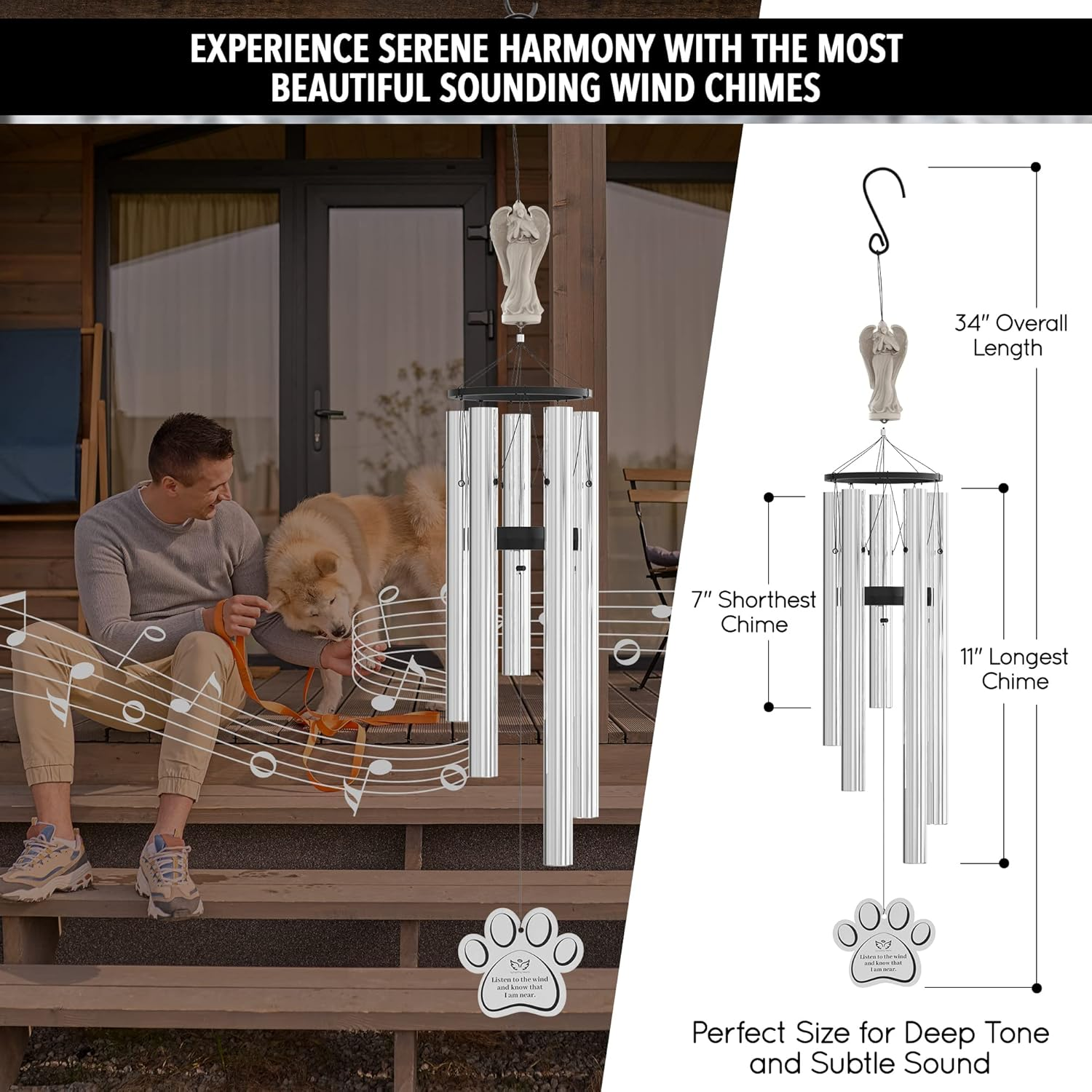 Dog Memorial Wind Chime for Loss of Dog - 34" Pet Memorial Wind Chimes for Dogs, Angel of Friendship Wind Chimes for Loss of Pet Dog, Windchimes in Memory of a Pet Dog image number 3