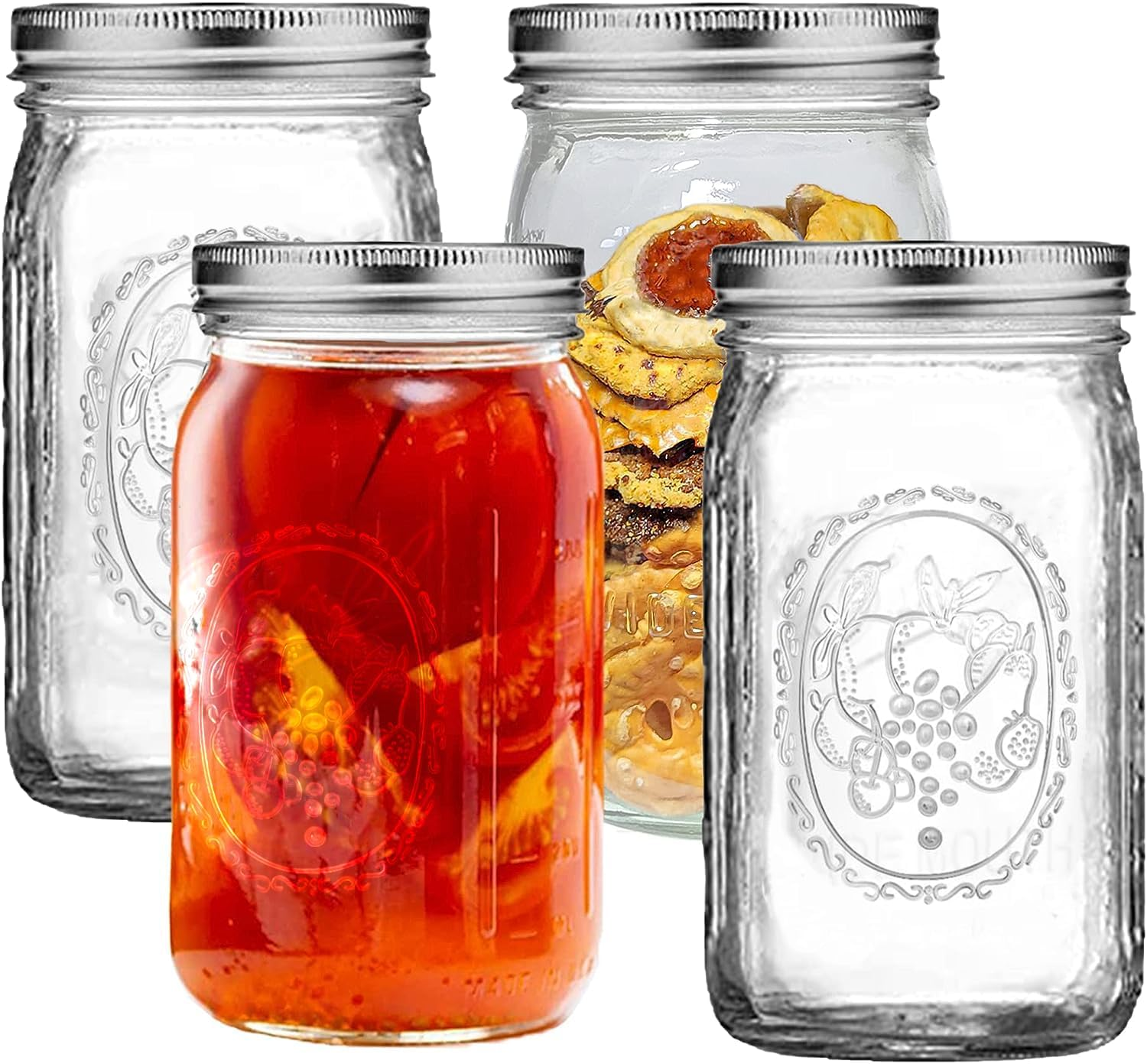 32 Oz Wide Mouth Mason Jars Half Gallon Mason Jars with Airtight Lids and Bands for Canning, Fermenting & Pickling (12)