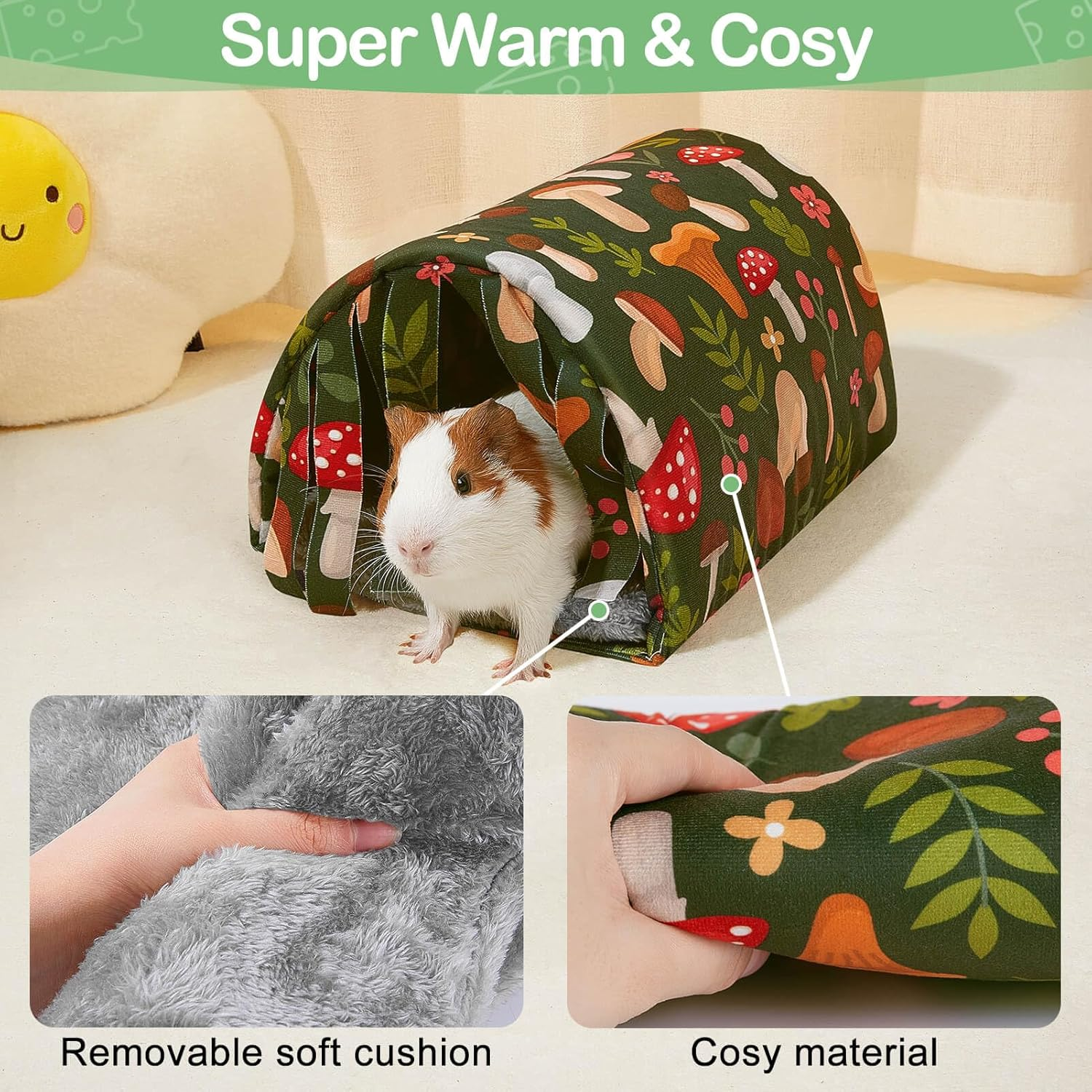 Washable Guinea Pig Tunnel with Curtains - Cozy Hamster Hideout Fit for Small Animals - Soft Accessories for Hamster/Chinchilla/Bunny - Dark Blue image number 3