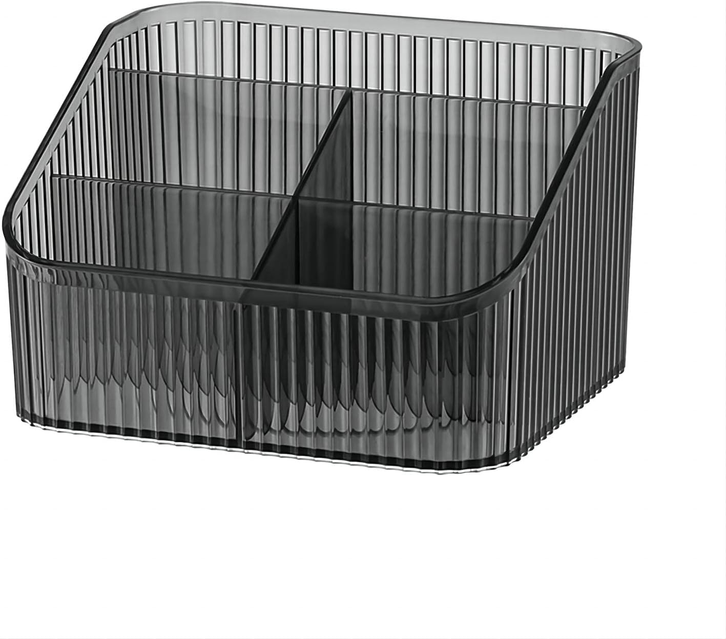 DASITON Large Capacity Makeup Brush Holder,3 Slot Makeup Brush Cup,Vintage Striped Makeup Brush Holder,For Vanity Decor,Bathroom Countertops,Desk Storage Container,Cosmetic Display Cases(Black S)