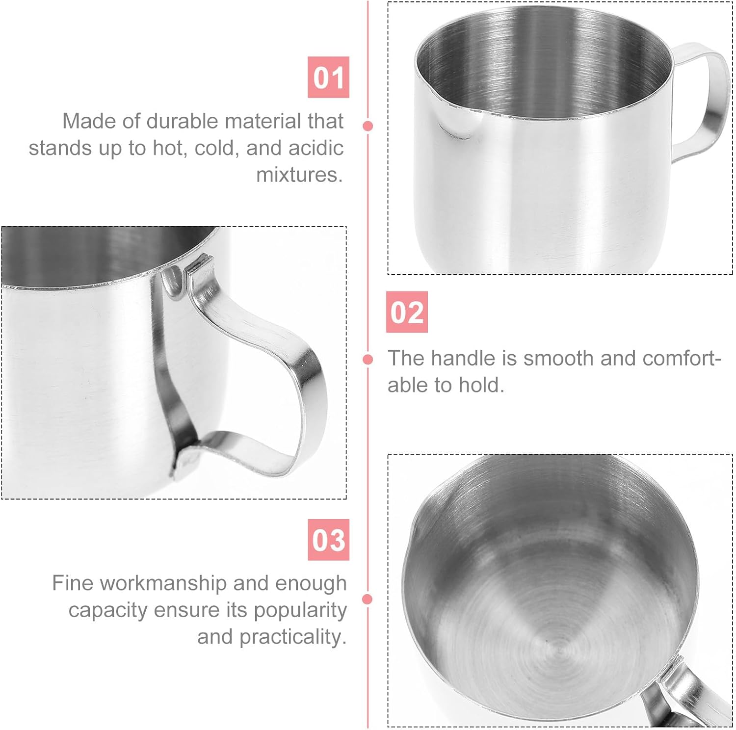 DECOMELODY 2Pcs Stainless Steel Milk Frothing Pitcher Cups 30Ml Coffee Creamer Jug Sauce Cup for Espresso Latte Art Home Kitchen Use image number 3
