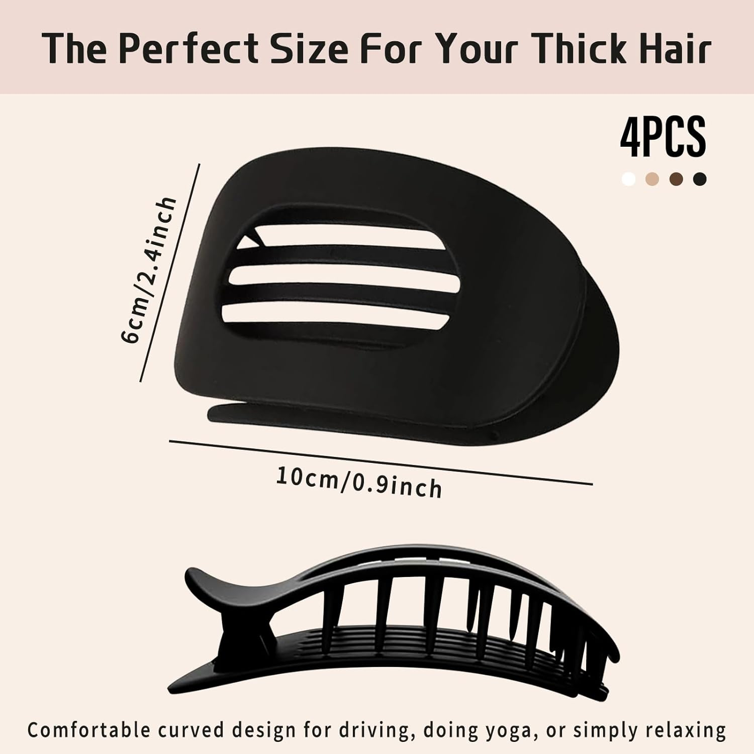 4-Pack Flat Hair Clips for Women &ndash; Curved Matte Claw Clips for Lying & Driving, Strong Hold for Thin & Thick Hair &ndash; Neutral Hair Accessories for Women & Girls image number 5