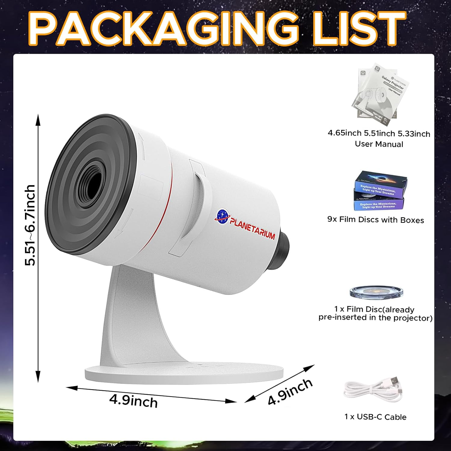 Galaxy Projector, Realistic Star Planetarium Night Light Projector with 10 Film Discs, Timer off Controls&8-Color Night Light, 360&deg; Rotatable Super Wide Ceiling Coverage for Bedrooms Home Theaters image number 5