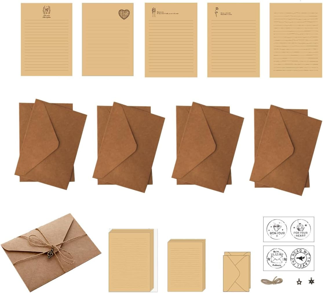 AIMALL 5 Set Cowhide Vintage Letterhead Set - A5 & B5 Confession & Love Letter Paper with Envelopes - Handwritten & Printer Friendly Retro Stationery for Students & Couples