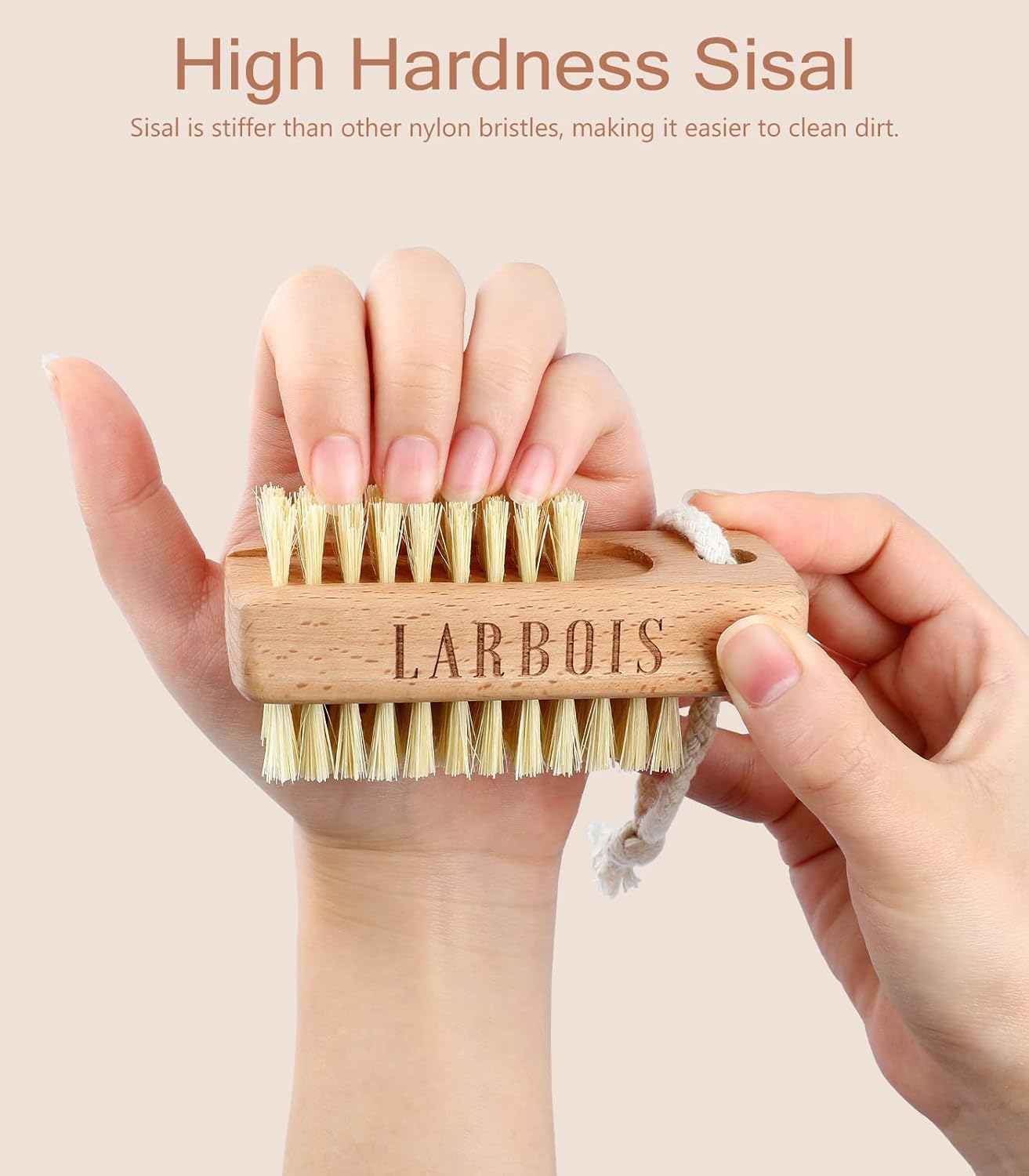 Larbois Nail Brush for Cleaning Fingernails, 2Pack Wooden Nail Brushes Fingernail Brush for Cleaning Nail Scrub Brush Two-Sided with Hanging Rope (Beechwood) image number 1