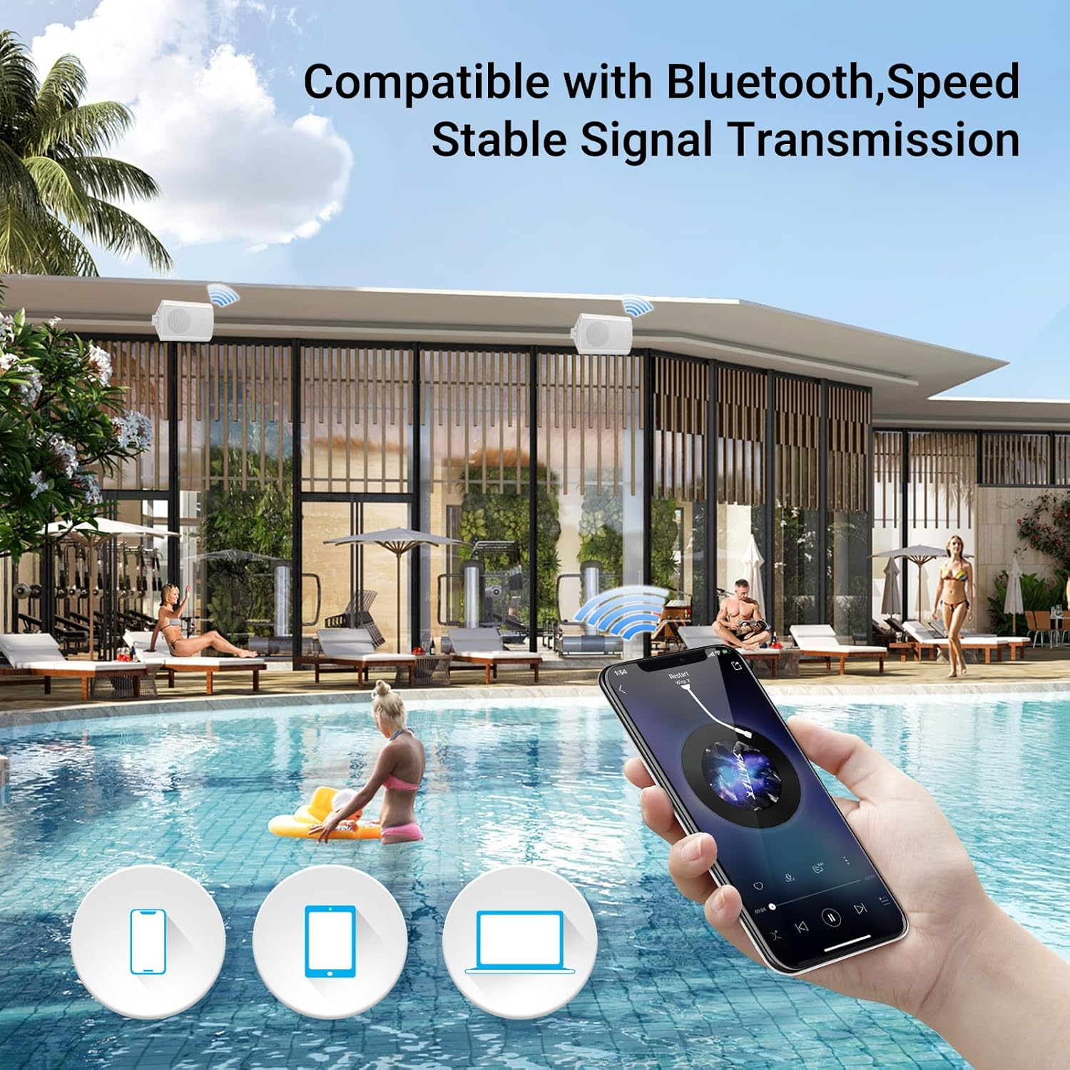 Herdio Outdoor Bluetooth Speakers Waterproof, 4'' 200W Wall Mounted Speakers, Indoor/Outdoor Sound System with Superior Stereo Bass Dome Tweeter, All-Weather Durability, for Patio Deck, White image number 2