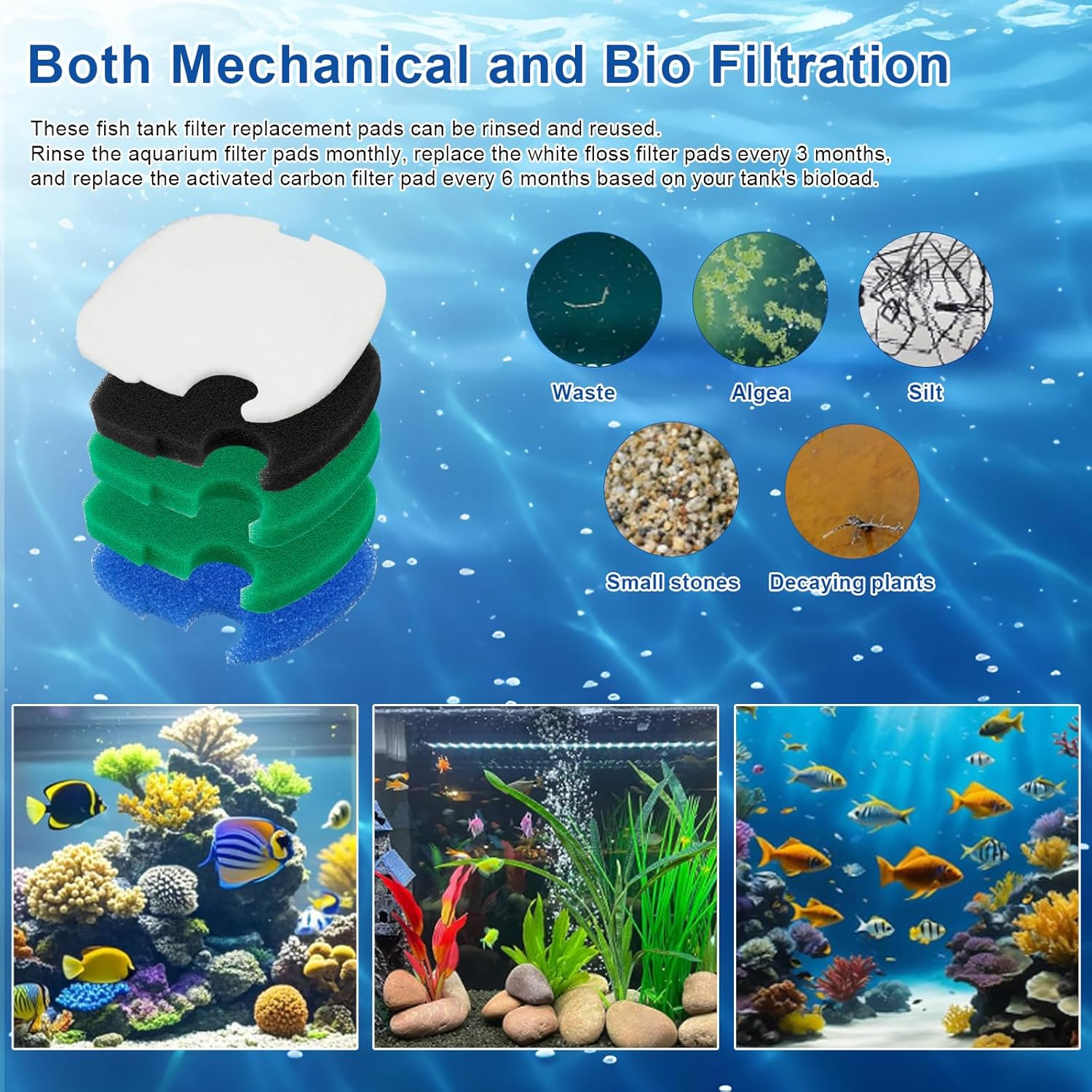 16 PCS Replacement Canister Filter Media Pads Compatible with SUNSUN HW-303B/703B Polar Aurora 370 GPH CF-400, Aquarium Bio Sponge Filter Pad Fish Tank Filters Floss Pad Parts image number 6