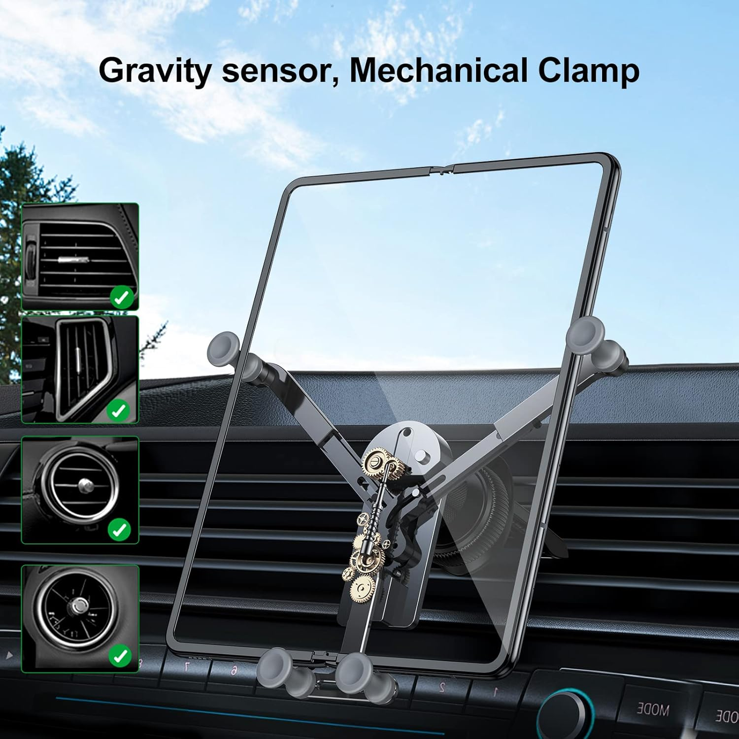 Xuenair Amazing Z Fold Car Mount Universal Car Mount Aluminum,Vent Samsung Z Fold 3 Car Mount for Galaxy Z Fold 4 3 2[Without CASE] S21 S20 Iphone 13 Pro Max 4.7-8" Phones-Black - Black-F image number 4