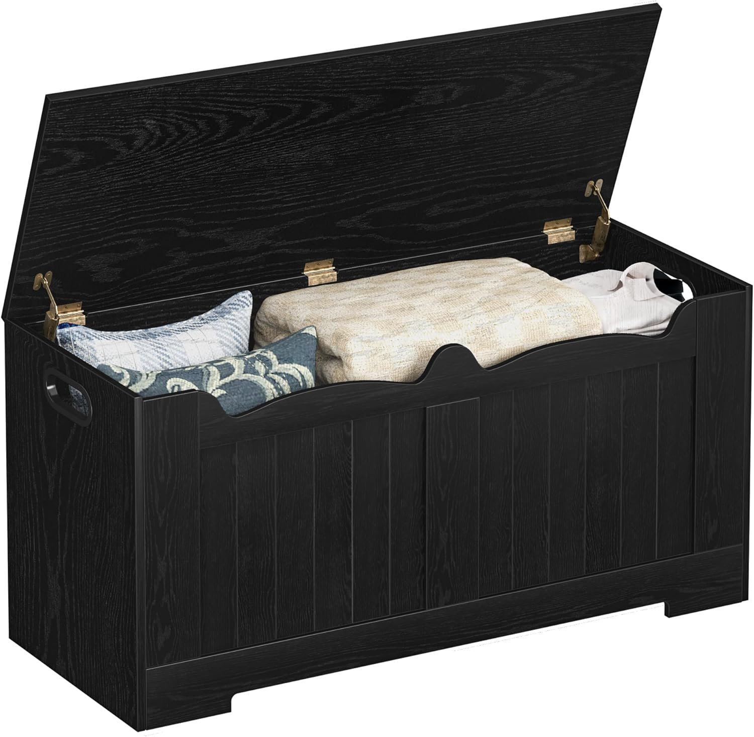 Hzuaneri 39.4" Storage Chest, Storage Bench Trunk with 2 Hinges,Wooden Box, Lift-Top Chest Organizer, Shoe Bench for Entryway, Bedroom, Living Room, Black SB01004X