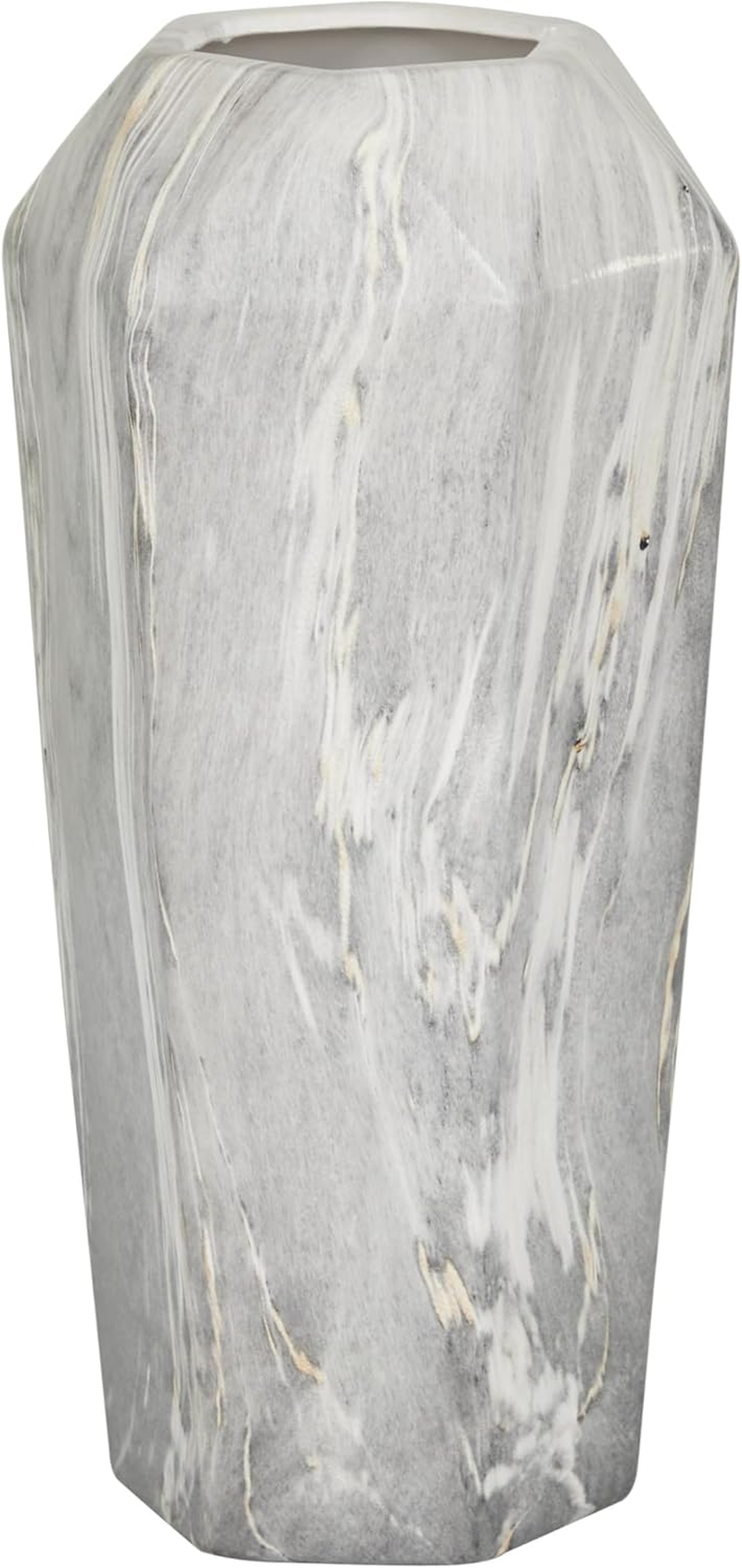 Deco 79 Ceramic Decorative Vase Faux Marble Centerpiece Vase, Flower Vase for Home Decoration 7" X 7" X 14", Black
