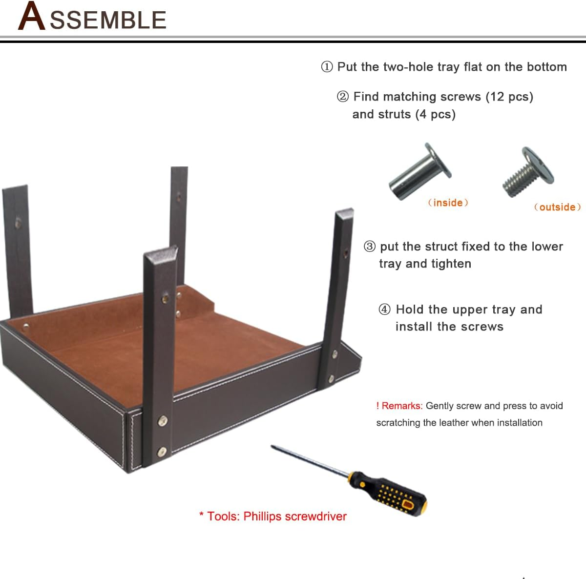 KINGFOM Office Desktop Files Collection Letter Tray A4 Print Papers Document Holder Leather Wooden Structure 2 Trays (Brown) A230-Brown image number 6