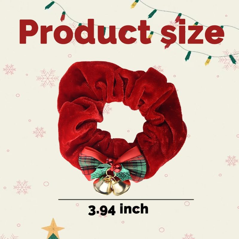 Xmas Christmas Hair Scrunchies for Women Holiday Christmas Hair Ties Christmas Hair Bands Accessories for Women'S Hair Red Green Hair Scrunchie Bell Christmas Ponytail Holder Bow Tip Hair Ties 2Pcs image number 1