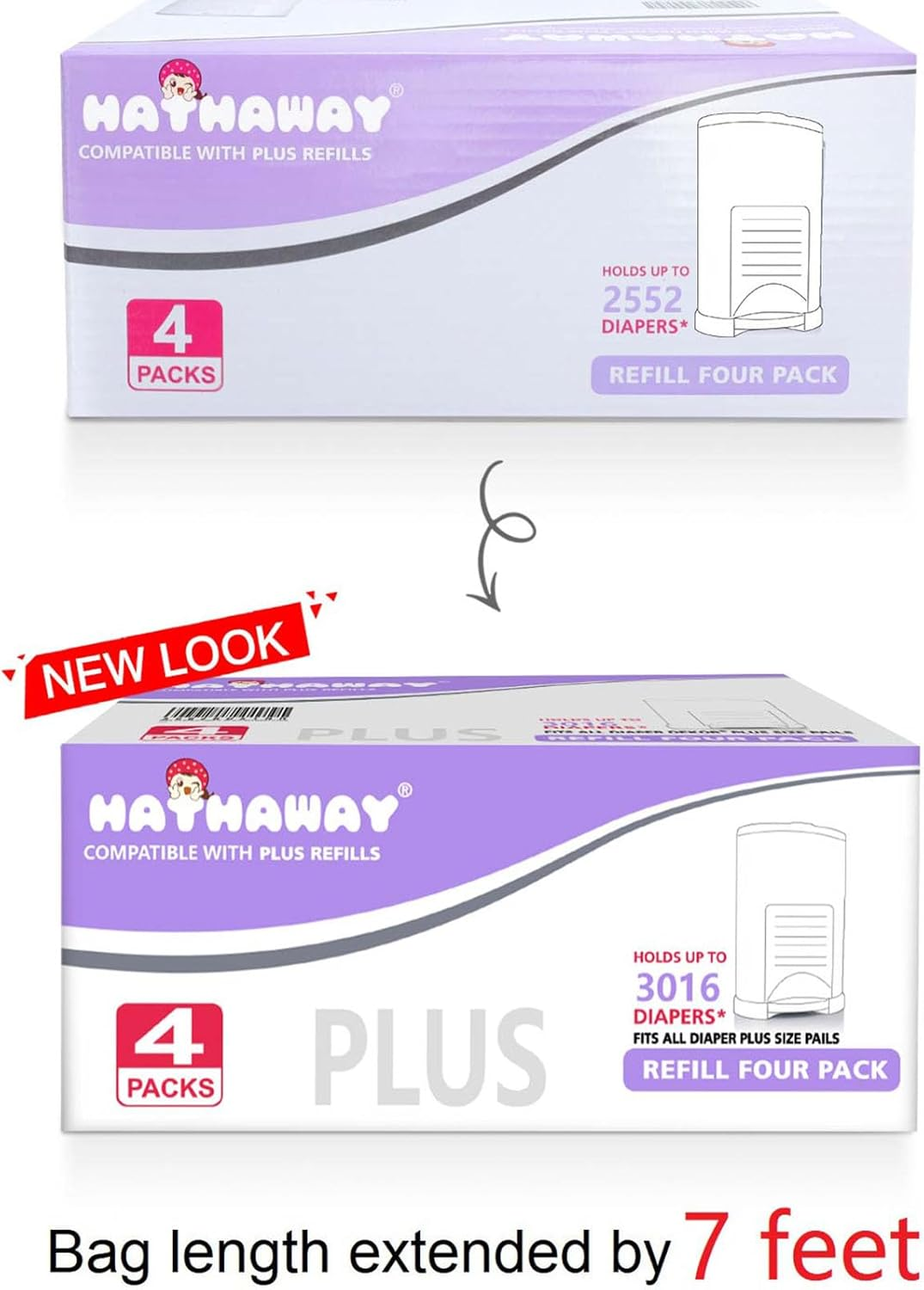 Diaper Pail Refills Increased 30% Length Compatible with Dekor plus Diaper Pails Lavender Scent Holds up to 3016 Diapers (4 Pack) image number 2