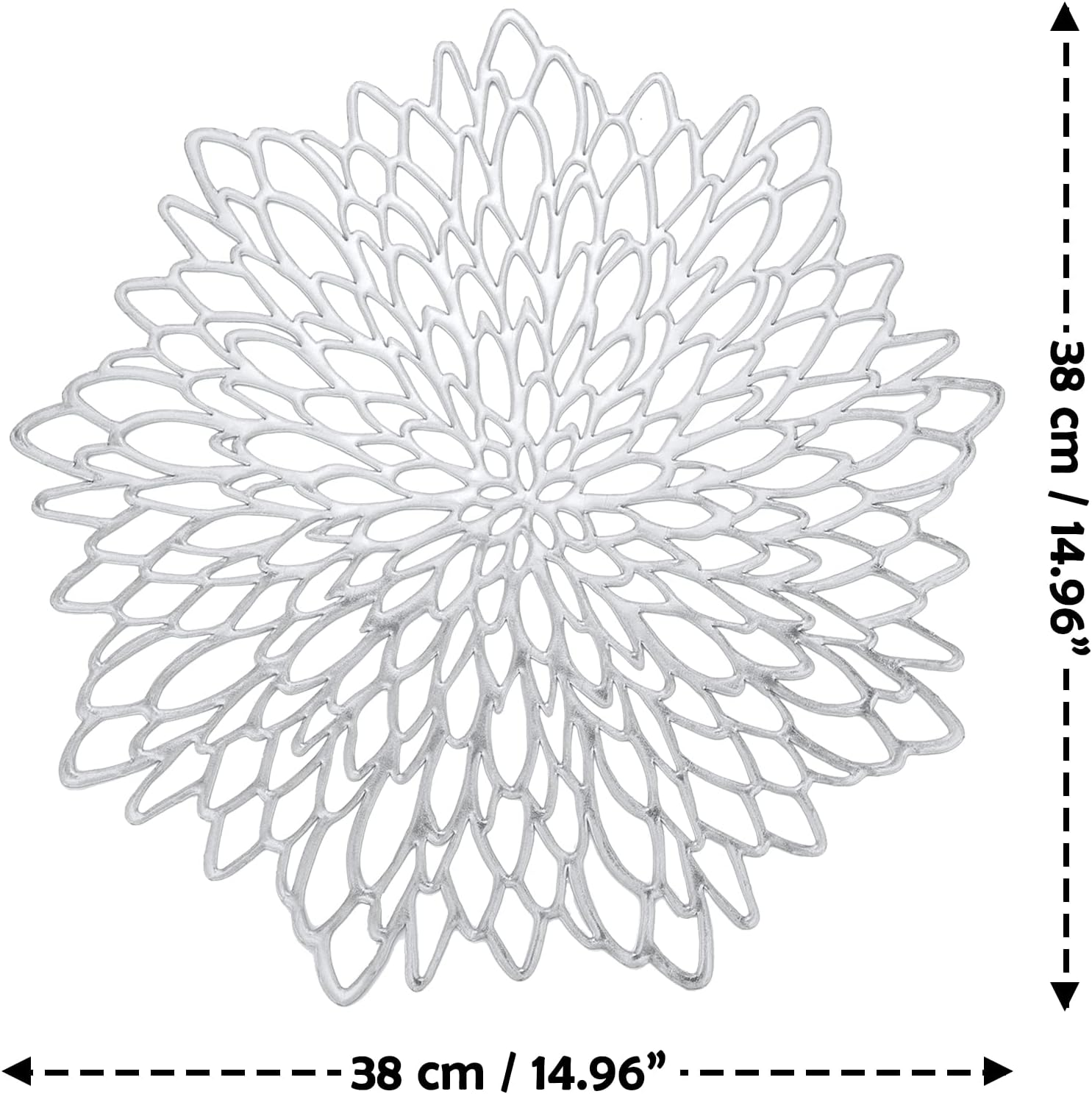 Neween round Placemats Set of 4, 38 Cm Washable Heat Resistant round Table Mats, Hollow-Out PVC Place Mats for Dining/Kitchen Table, Restaurant, Party, Wedding (Silver) image number 6