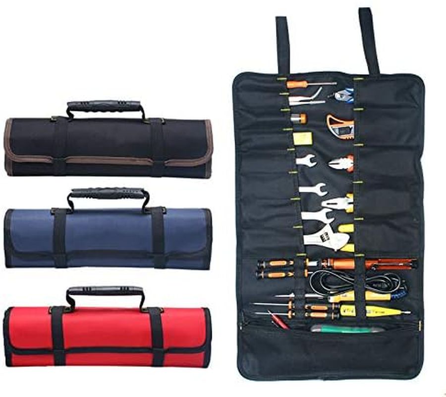 Multifunctional Small Tool Bag, 600D Oxford Canvas Tool Bag Folding Wrench Bag Tool Roll Storage Portable Tools Pouch with 22 Pockets image number 2
