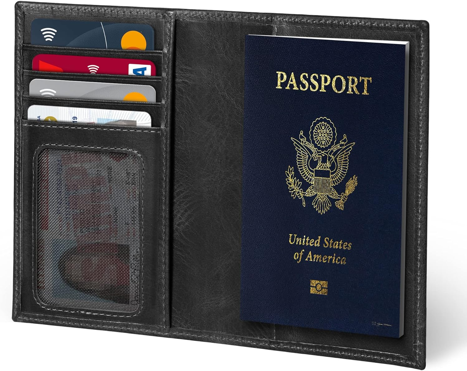 Otto Angelino Real Leather Passport Wallet - RFID Blocking and Baggage Tag - Unisex