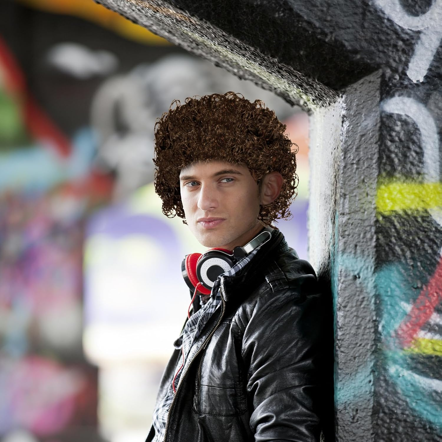 Wigs for Men,80S Wigs,Retro Pop Rock Curly Mens Wig,Suitable for Halloween,Christmas,Birthday Parties,Role Play (Brown) image number 6