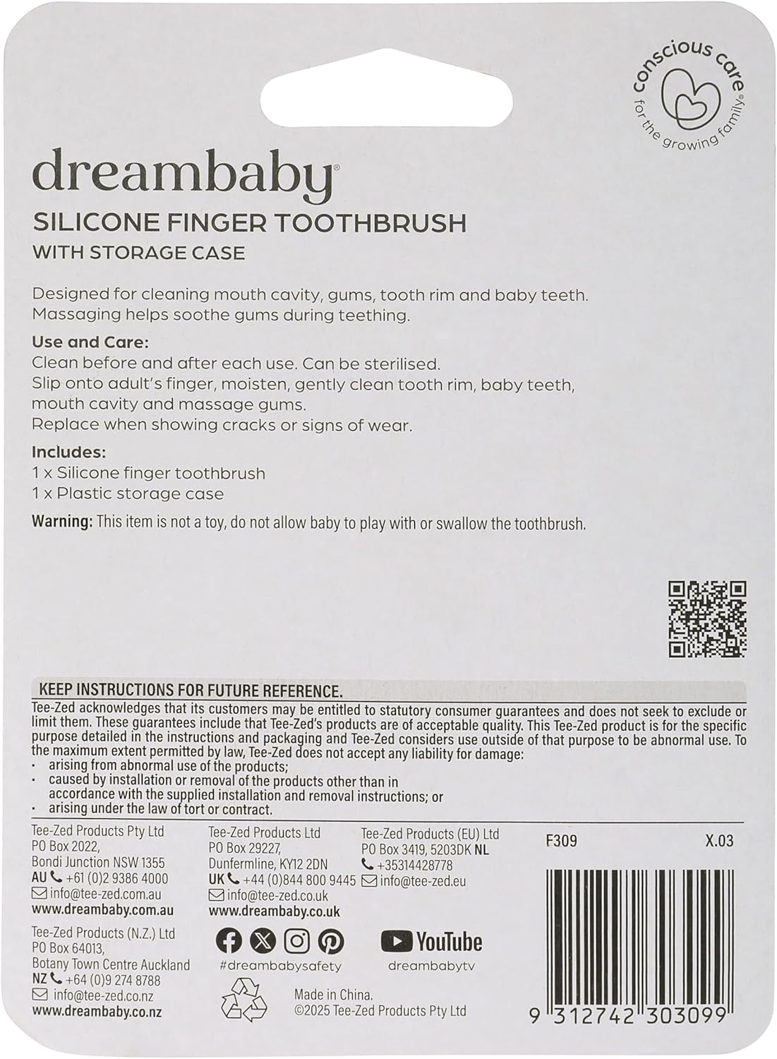 Dreambaby Silicone Finger Toothbrush, 1 Count, Clear (L309)