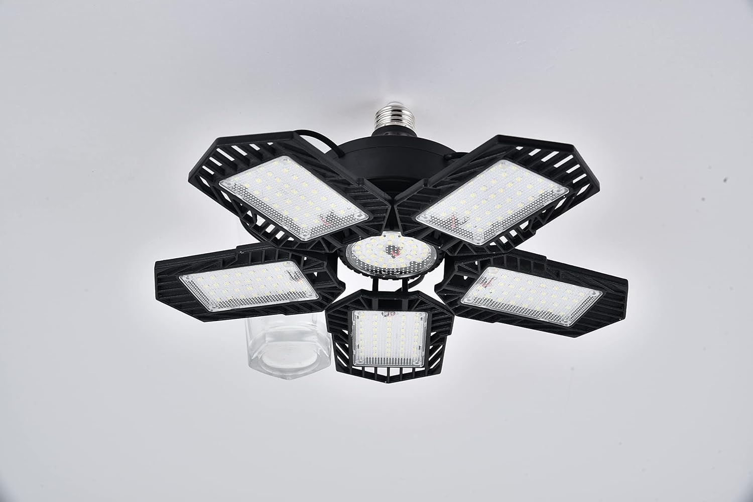 Motion Activated Deformable LED Garage Light E27 Ceiling Lights, Motion Sensor LED Workshop Light 7500LM Aluminium Lamp 360 Degrees 80W with 5 Adjustable Panels Quintet LED Lighting for Garage Attic image number 1