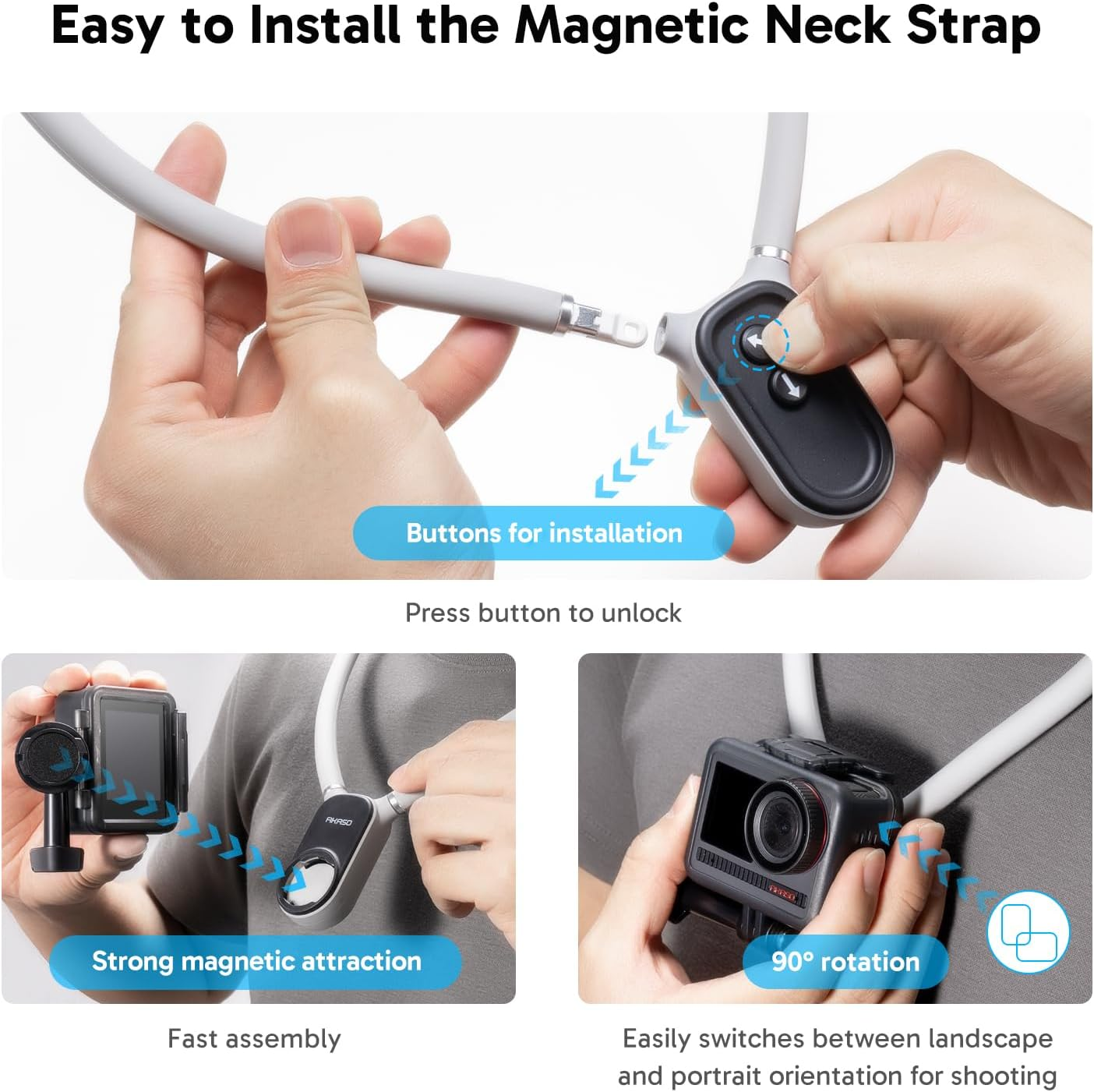 AKASO Magnetic Neck Mount Necklace Holder, Camera POV Mount Compatible with All AKASO Action Camera Models, Hero12/11/10/9/8/7/6/5/4/Max, Osmo Action and Most Action Cameras image number 6