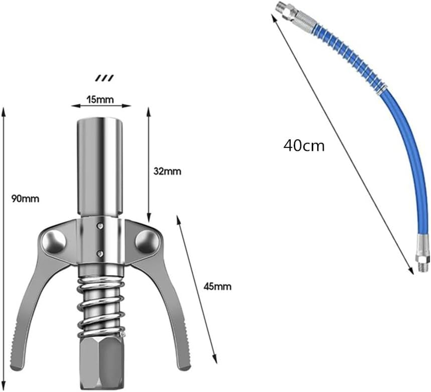 Grease Gun Coupler,Heavy-Duty Quick Lock and Release Grease Coupler, Double Handle Quick Lock Release Grease Tips Ends Couplers,With 40 Cm Spring Hose image number 6