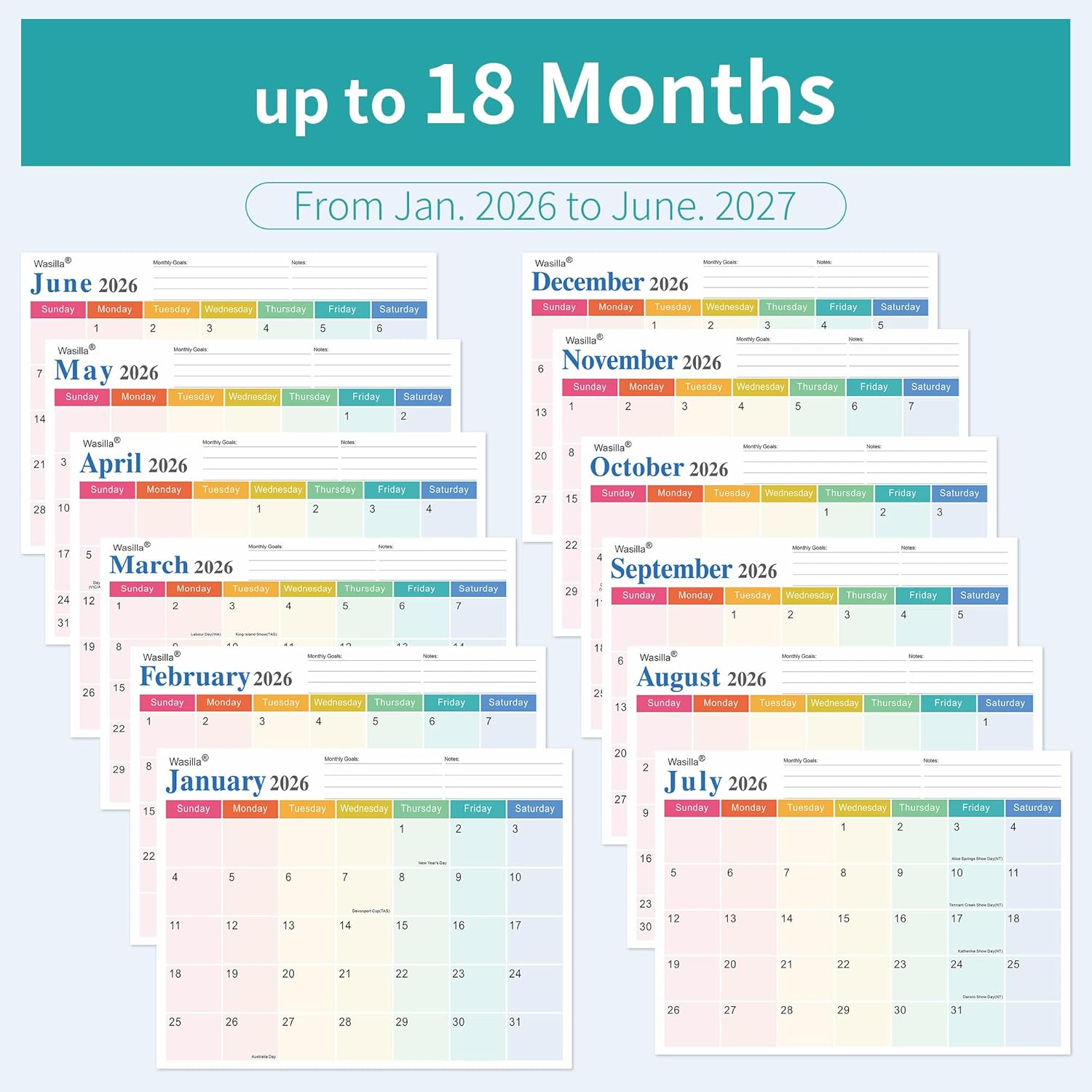 Calendar 2026 - Magnetic Fridge Calendar with Australia Holidays- Magnetic Calendar for Refrigerator, 18 Monthly Planner with Stickers,Jan 2026-Jun 2027 Calendars for Family Schedule Tracking Deco Gift image number 3