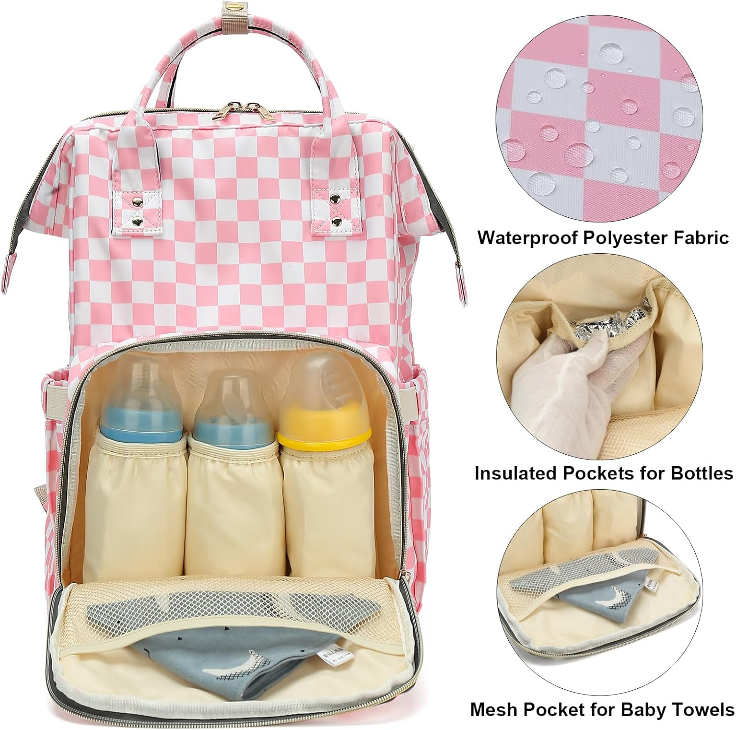 Baby Diaper Bag Backpack for Women, Large Capacity Waterproof Maternity Travel Nappy Backpacks with Stroller Straps image number 2