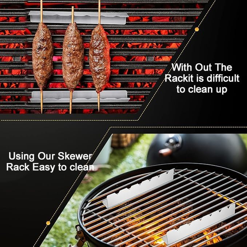 WEZCHUGHAOL Kabob Skewers Rack Set of 2, Stainless Steel Skewers Holder with 9 Notch Compatible with Wood, Bamboo, Round, Metal, Flat Skewers for Grilling, BBQ Grilling Accessories image number 2