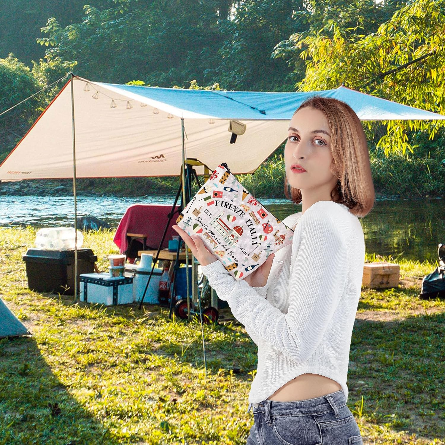 Zuo Bao Firenze Italia Florence Italy Makeup Bag Italian European Vacation Roma Italia Gift Florence Dome Fleur De Lis Cosmetic Bag, FIRENZE image number 4