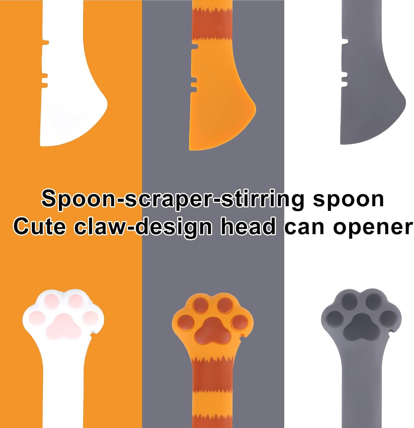 3 Pcs Dog Cat Food Spoon, Cute Paw Spoon for Wet Food Silicone Can Opener Multifunctional Pet Spatula Scoop Mixing Spoons for Cat Dog Supplies (White, Orange & Dark Grey) image number 3