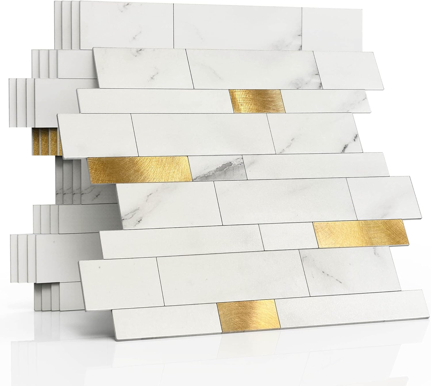 M MOFIT Backsplash Tile for Kitchen Peel and Stick Stone Matte Finish,Bathroom Tiles Stickers 3D Wall Panel Linear Mosaic Marble Backsplash Waterproof(10Sheets,Blue Green Gray) image number 2