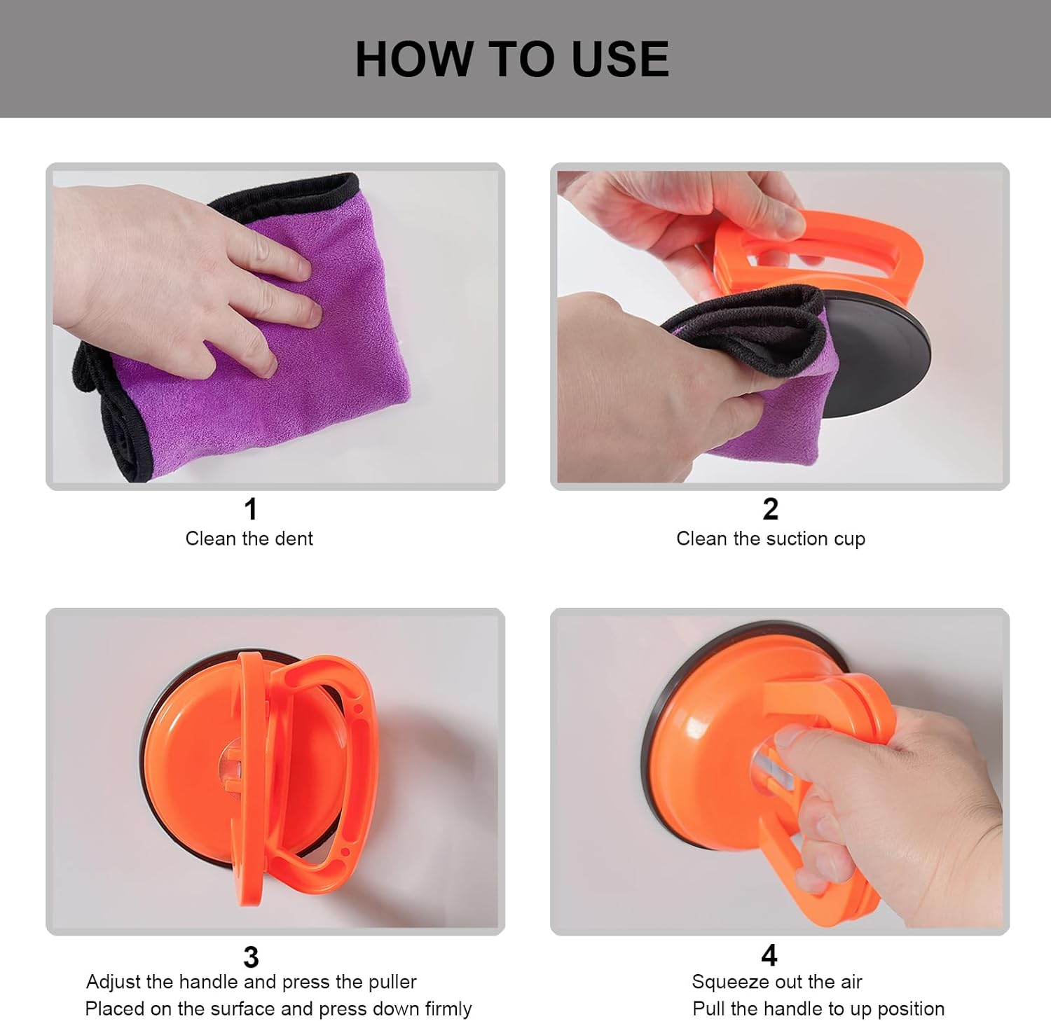 Dent Puller, Suction Cup Car Dent Puller Kit, Car Dent Removal Kit Dent Remover Tool and Dent Repair Kit for Car Body Dent, Glass, Screen, Tiles Lifting and Objects Moving (4)