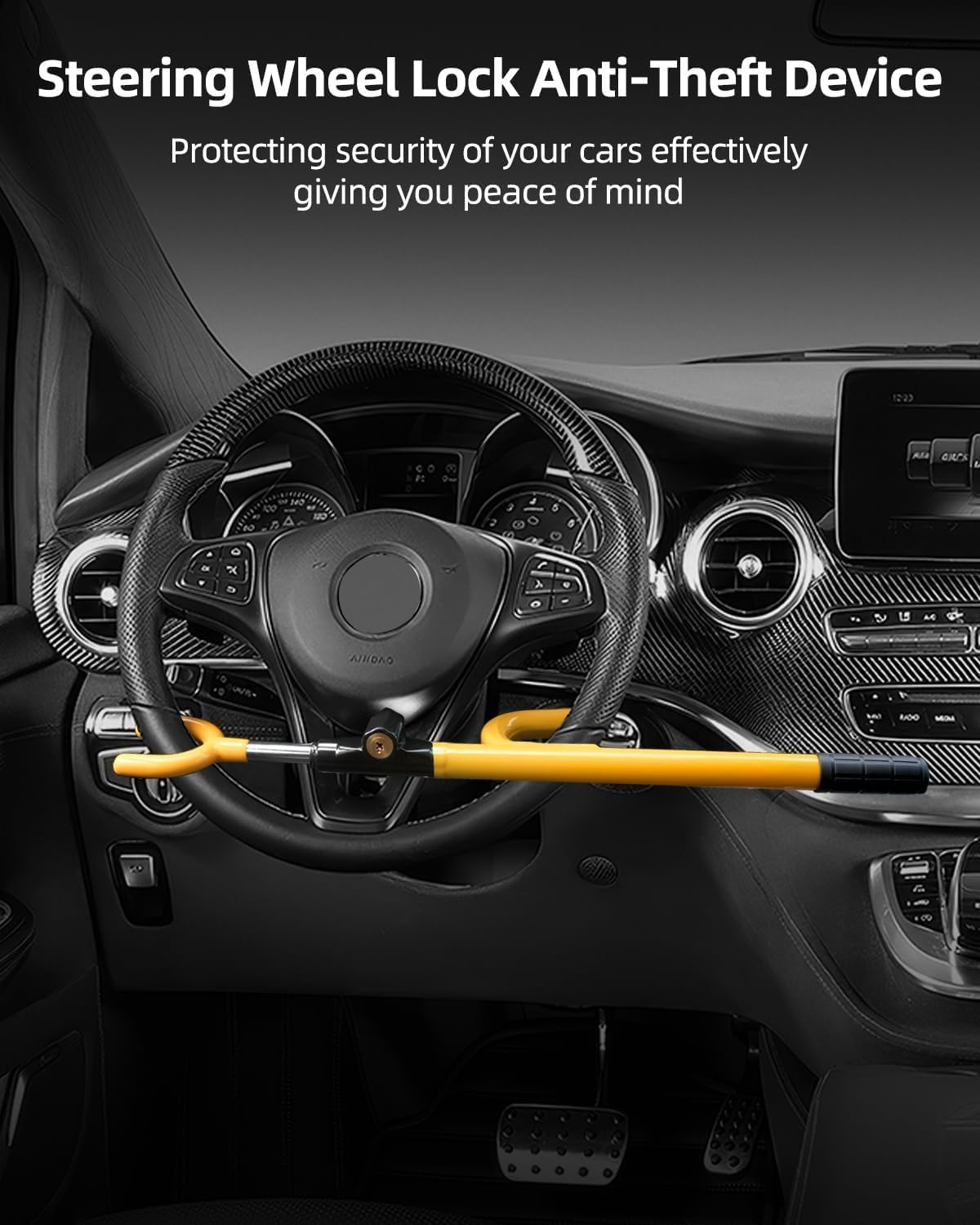 Steering Wheel Lock anti Theft Adjustable Length Car Security Lock with Key Heavy Duty anti Theft Car Lock for Car Truck SUV Pickup Van image number 2