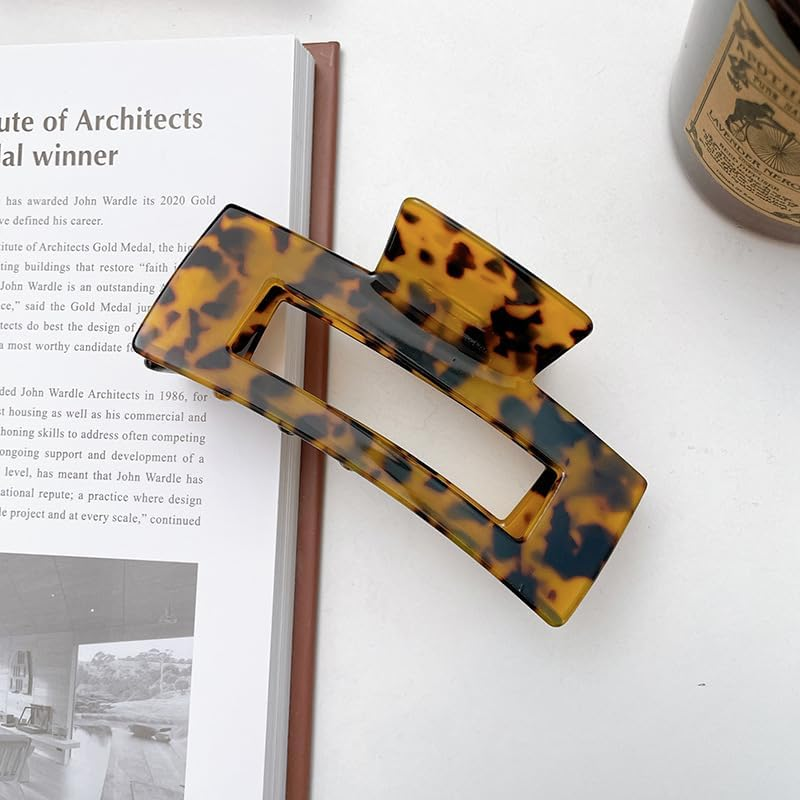 2PC Large Rectangular Hair Claw Clip for Thick Hair - Marble, Opal, Multicolour Design (Marble Pink & Dark Leopard) image number 3