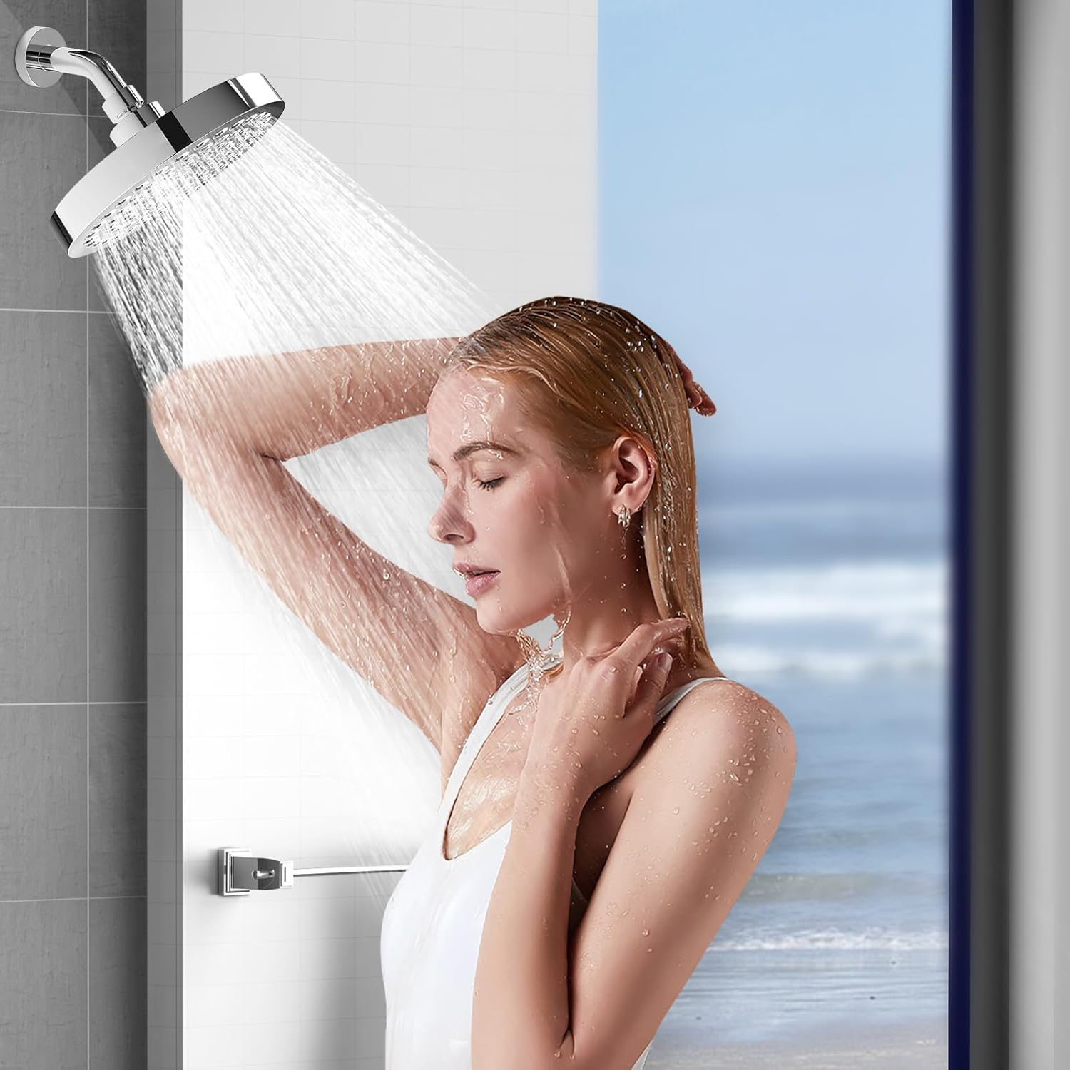 Kovizen Shower Head High Pressure Rain, Luxury Bathroom Rain Shower Head with Chrome Plated Finish, Adjustable Angles, Anti-Clogging Silicone Nozzles (2.5 GPM)