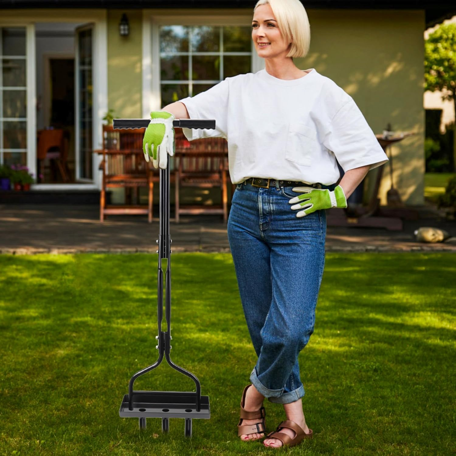 Lawn Aerator Tool, Lawn Aerator Spike Aerating Tool and Garden Tools, T-Handle Lawn Aerator, Scarifier,Lawn Aerating for Compacted Soils Lawn Care image number 2