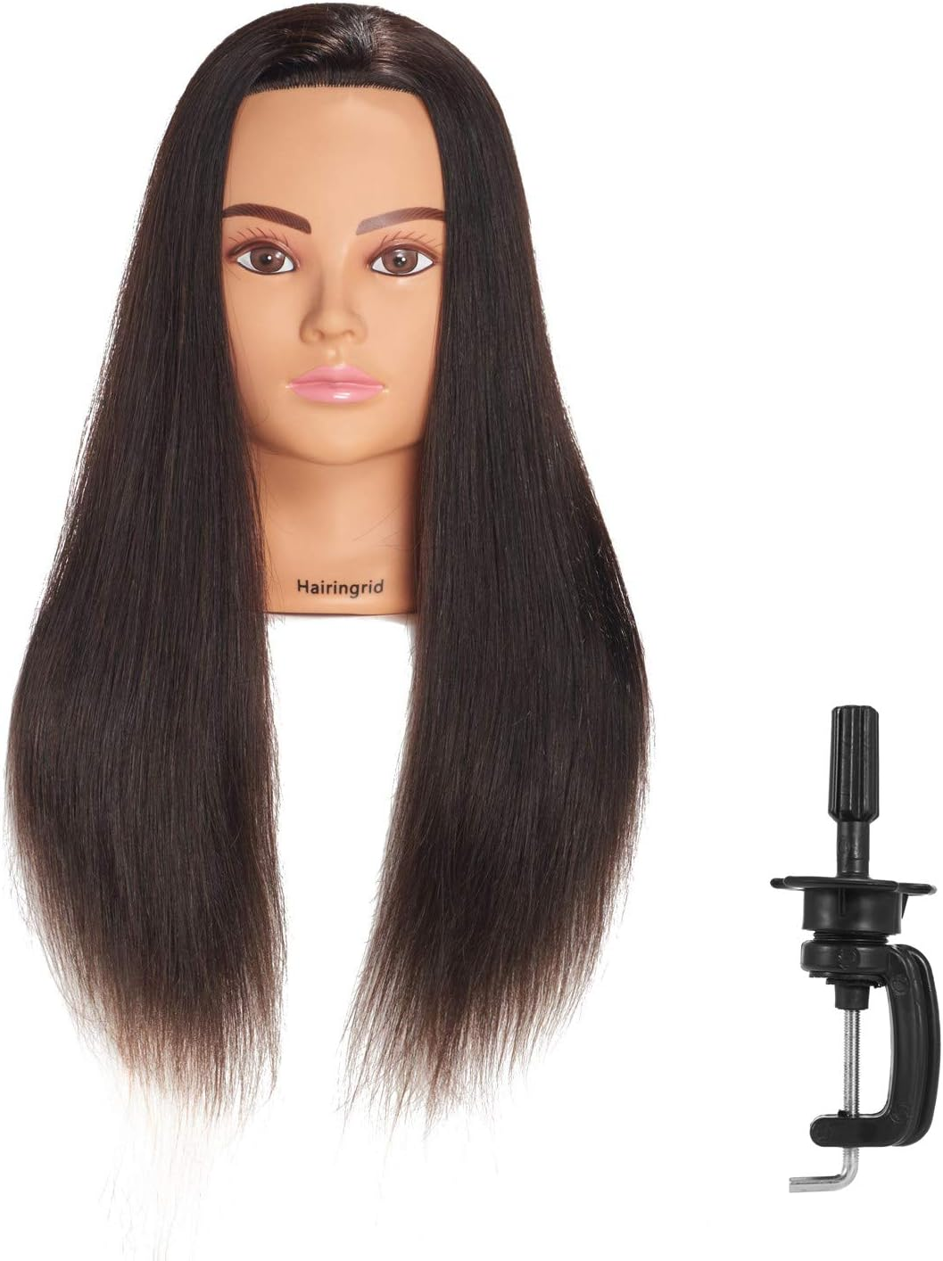 Hairingrid Mannequin Head 24"-26"100% Human Hair Hairdresser Cosmetology Mannequin Manikin Training Head Hair and Free Clamp Holder (R71906LB0218H) image number 4