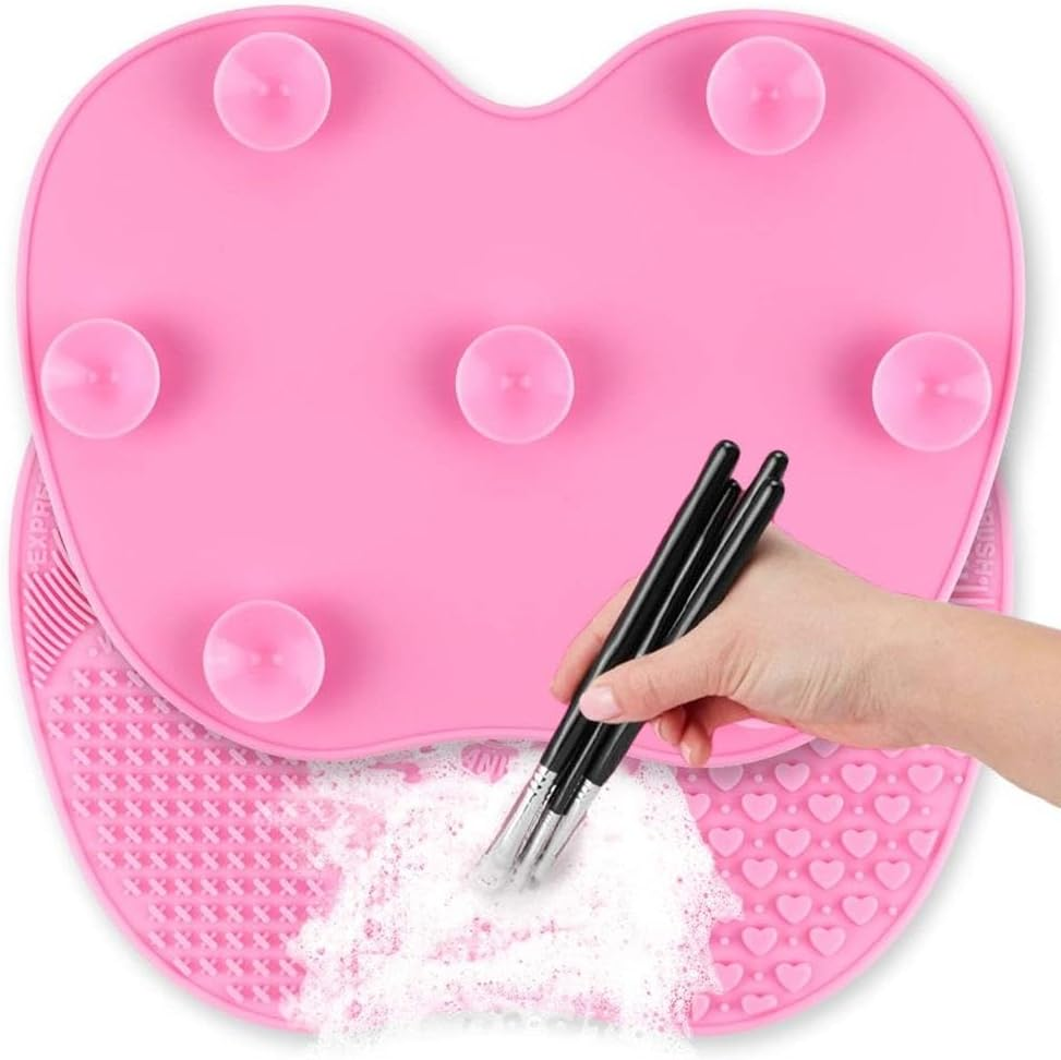 JZS Makeup Brush Cleaning Mat, Makeup Brush Cleaner Pad, Cosmetic Brush Cleaning Mat with Suction Cup