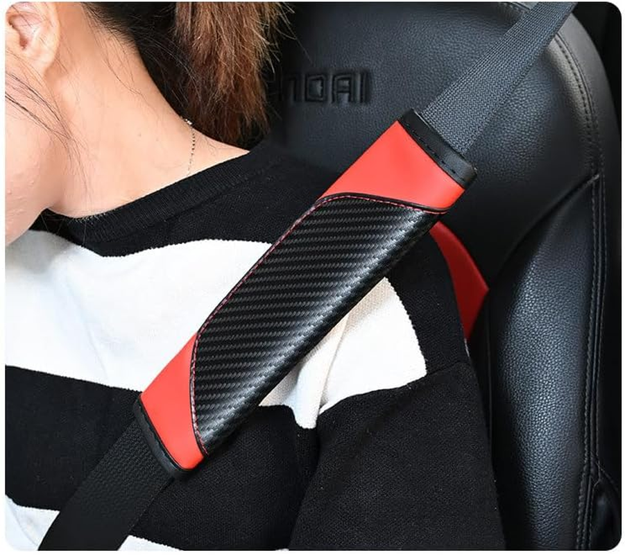 2PCS Car Seat Belt Cover, Carbon Fiber Seatbelt Shoulder Protection, Soft Car Seat Belt Strap Cushion Protect Your Neck and Shoulder, Car Accessories Seat Belt Pad for Car Truck (Red, One Size) image number 3