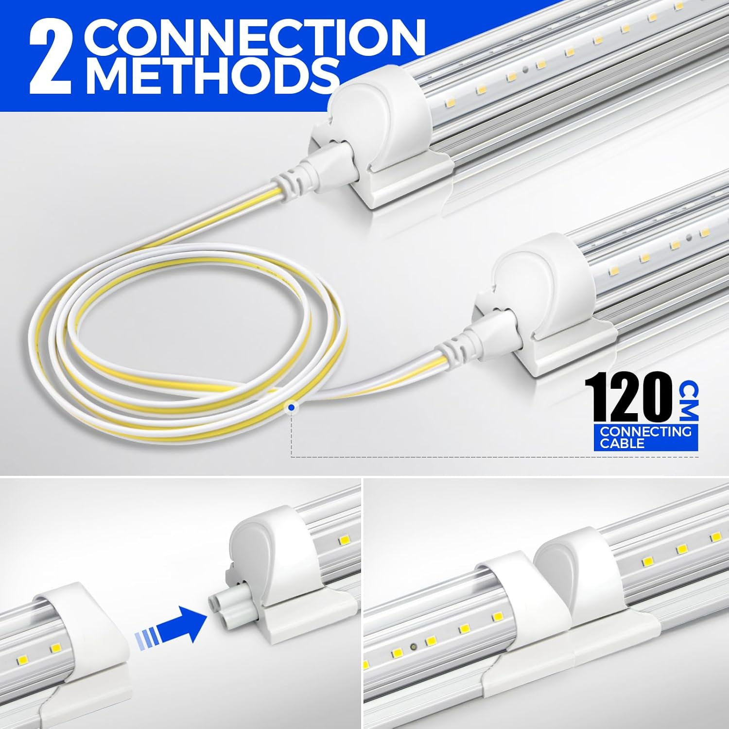 Barrina T8 LED Shop Light 2FT, 20W 3000LM 5000K, T8 LED Light Fixture, V Shape, Daylight White, Clear Cover, Hight Output, Shop Lights for Garage Warehouse Workshop, 2 Packs image number 3