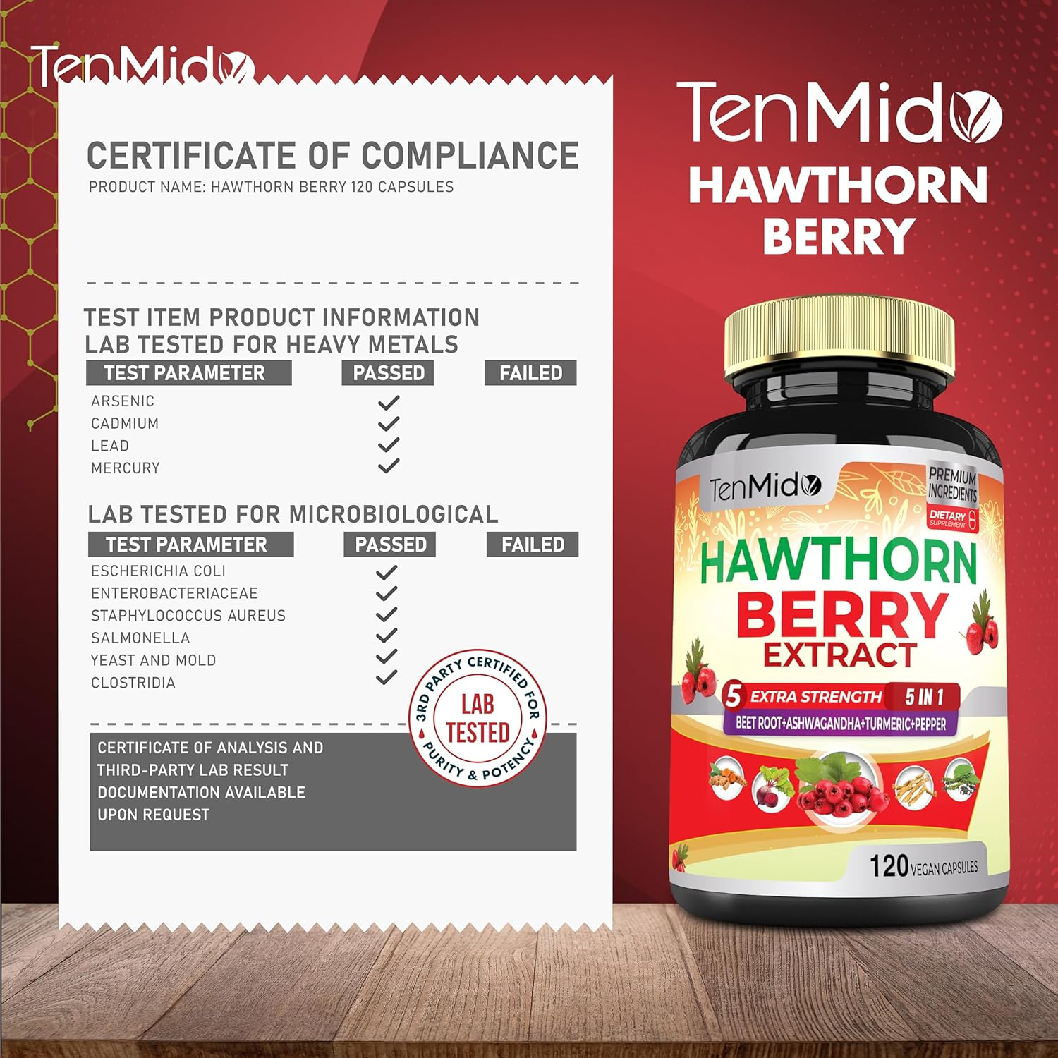 Hawthorn Berry Supplement Extract Capsules 12800Mg - 120 Vegan Capsules for 4 Months - Combined Beet Root, Ashwagandha, Turmeric Curcumin & Black Pepper - Supports Heart Health & Energy Production image number 1