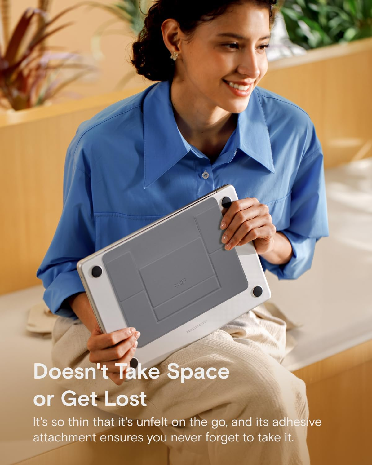 MOFT Laptop Stand for Desk, Adhesive Macbook Computer Stand with 2 Adjustable Viewing Angles, Foldable and Portable Laptop Riser Compatible with 11"-16" Laptops, Grey image number 3