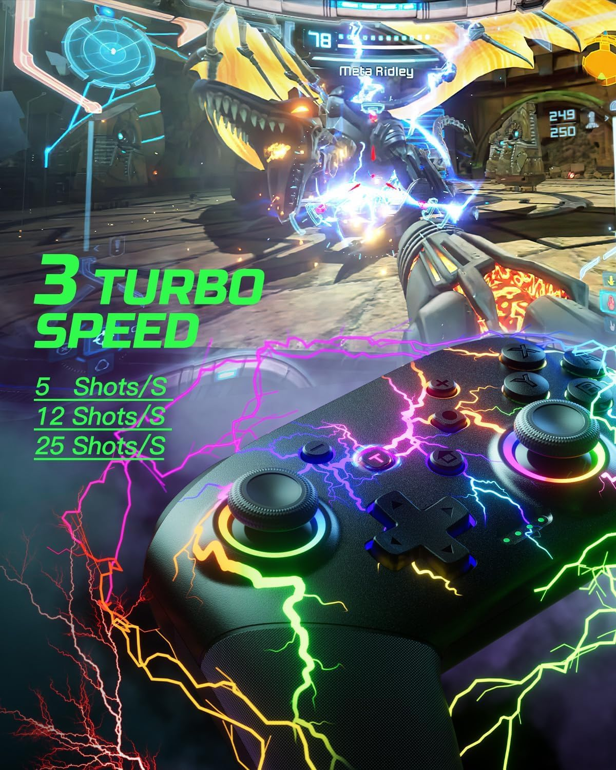 Switch Controller Compatible with Switch/Switch Lite/Switch Oled/Windows/Ios/Android, RGB Lightning Programmable Wireless Switch Pro Controller with One Key Pairing Wake up Turbo Vibration image number 6