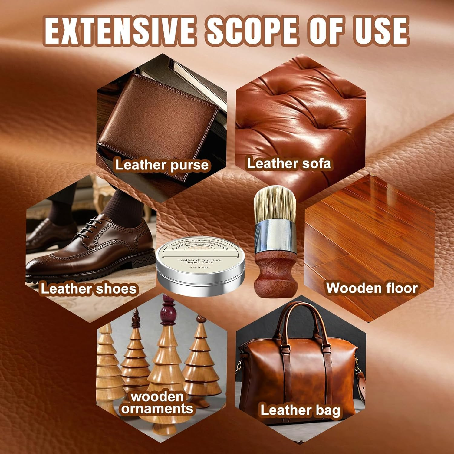 Taimeimao Premium Leather Balm, Organic Leather Care with Beeswax, Intensive Leather Care, Premium Balm, for Care and Cleaning of Bridle Saddles Shoes Leather Clothing, Leather Repair Set image number 3