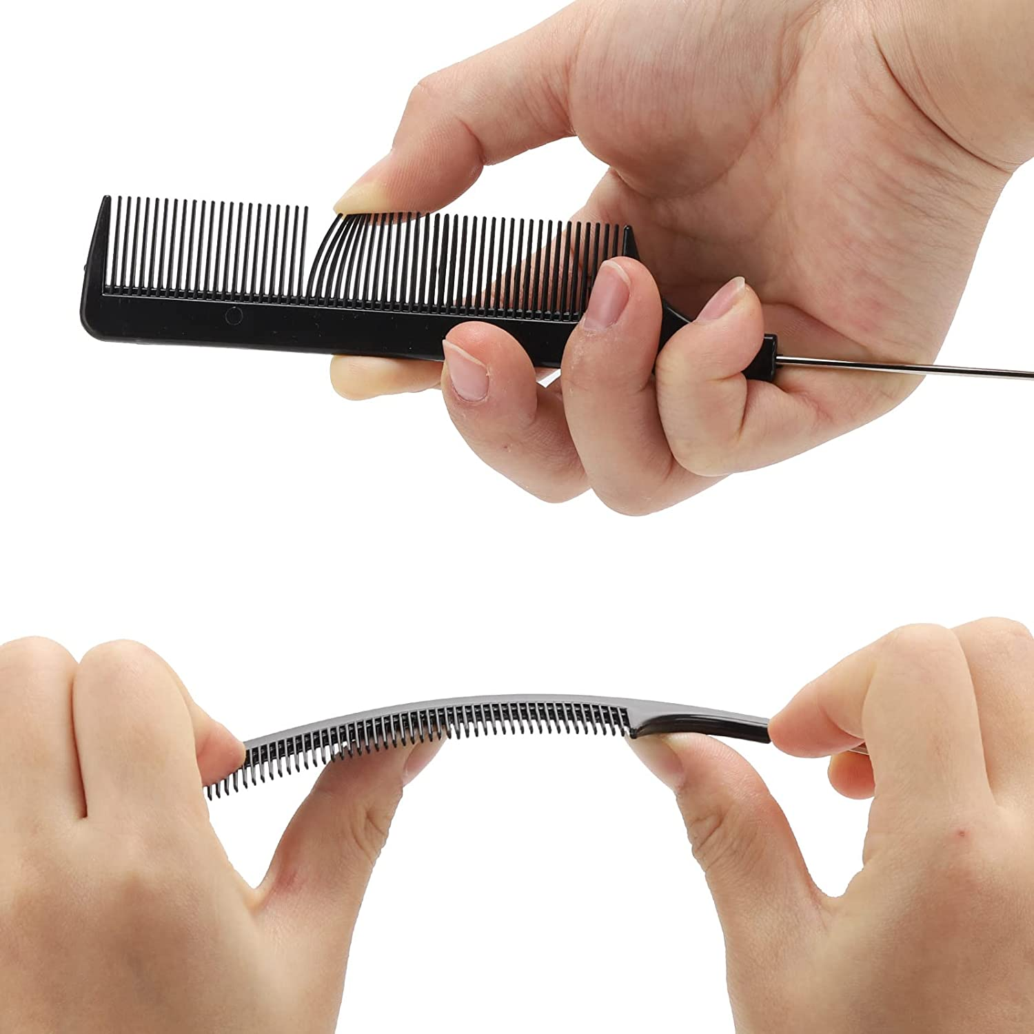 5 Pieces Rat Tail Comb Steel Pin Rat Tail Carbon Fiber Heat Resistant Teasing Combs with Stainless Steel Pintail