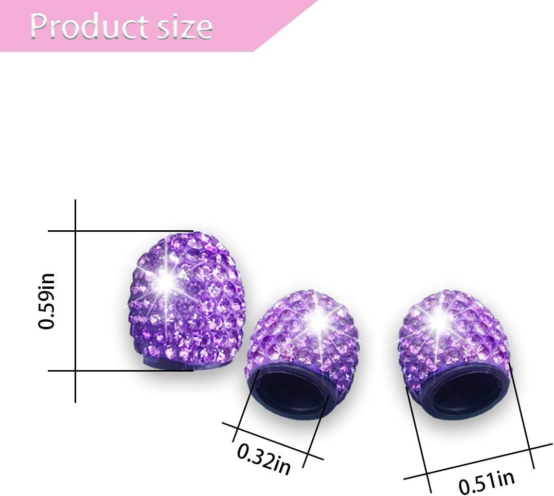 4Pack Car Crystal Rhinestone Tire Valve Caps, Handmade Car Tire Valve Stem Caps, Attractive Dustproof Bling Car Accessories, Universal for Cars, Suvs, Bike, Trucks, Motorcycles (Purple) - Ab Color image number 5