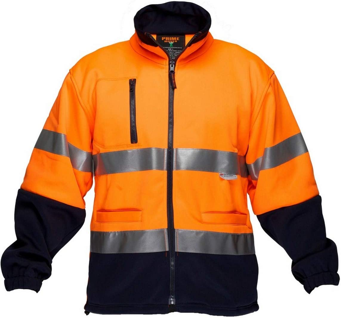 Prime Mover Unisex Water Repellent Brush Fleece Jacket with Tape, Orange/Navy, 4X-Large image number 2
