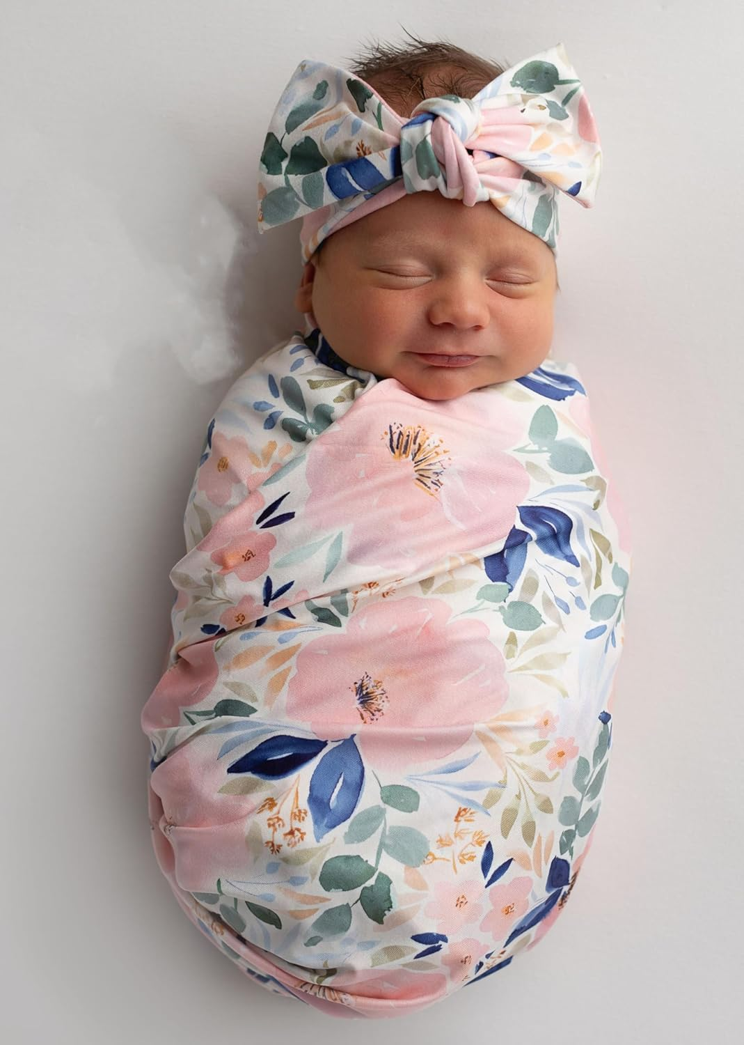 Baby Receiving Blanket Swaddle Blanket Newborn Wrap Swaddle Headband Set -Bloom Flower Pattern